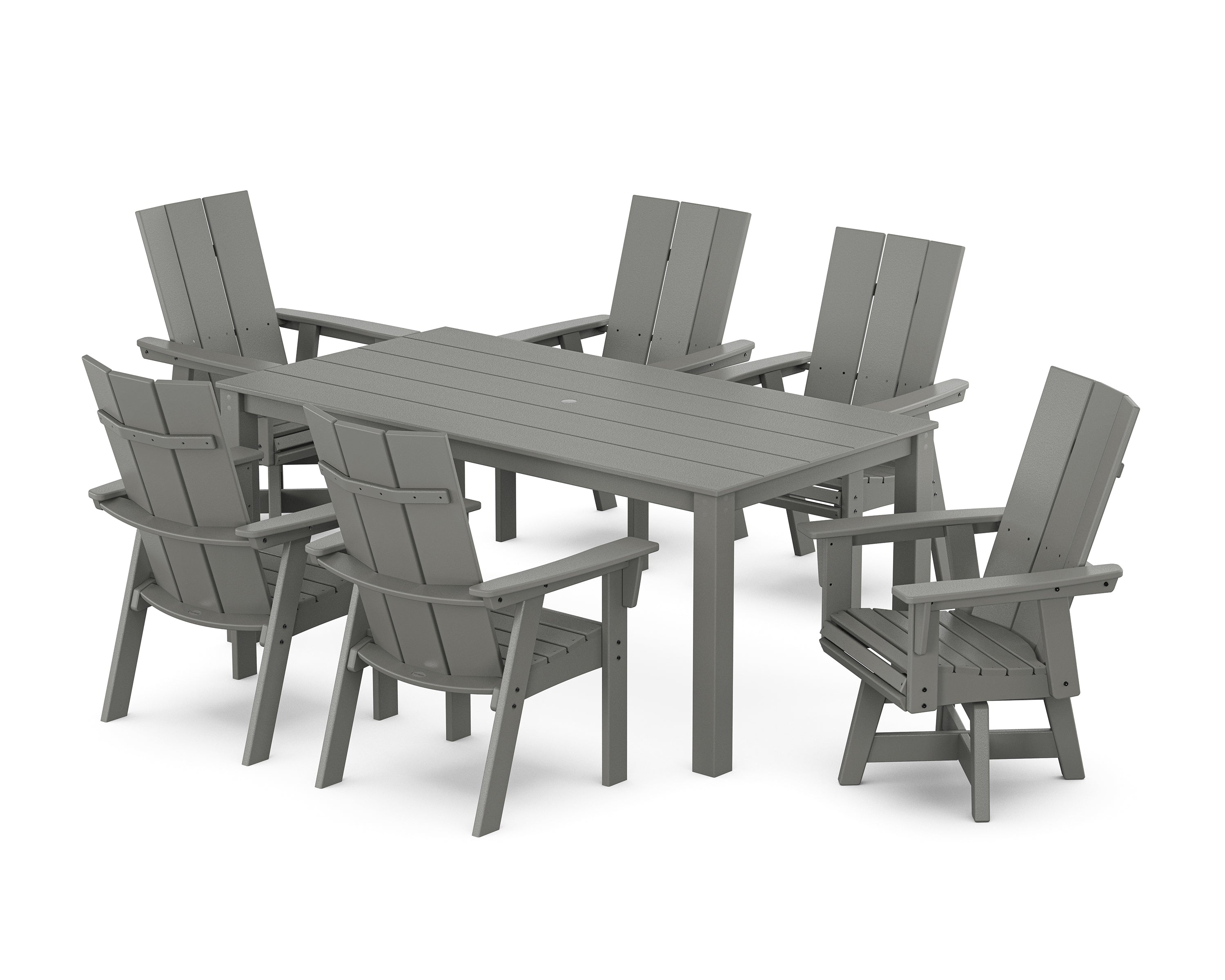 POLYWOOD Modern Curveback Adirondack 7-Piece Parsons Swivel Dining Set in Slate Grey