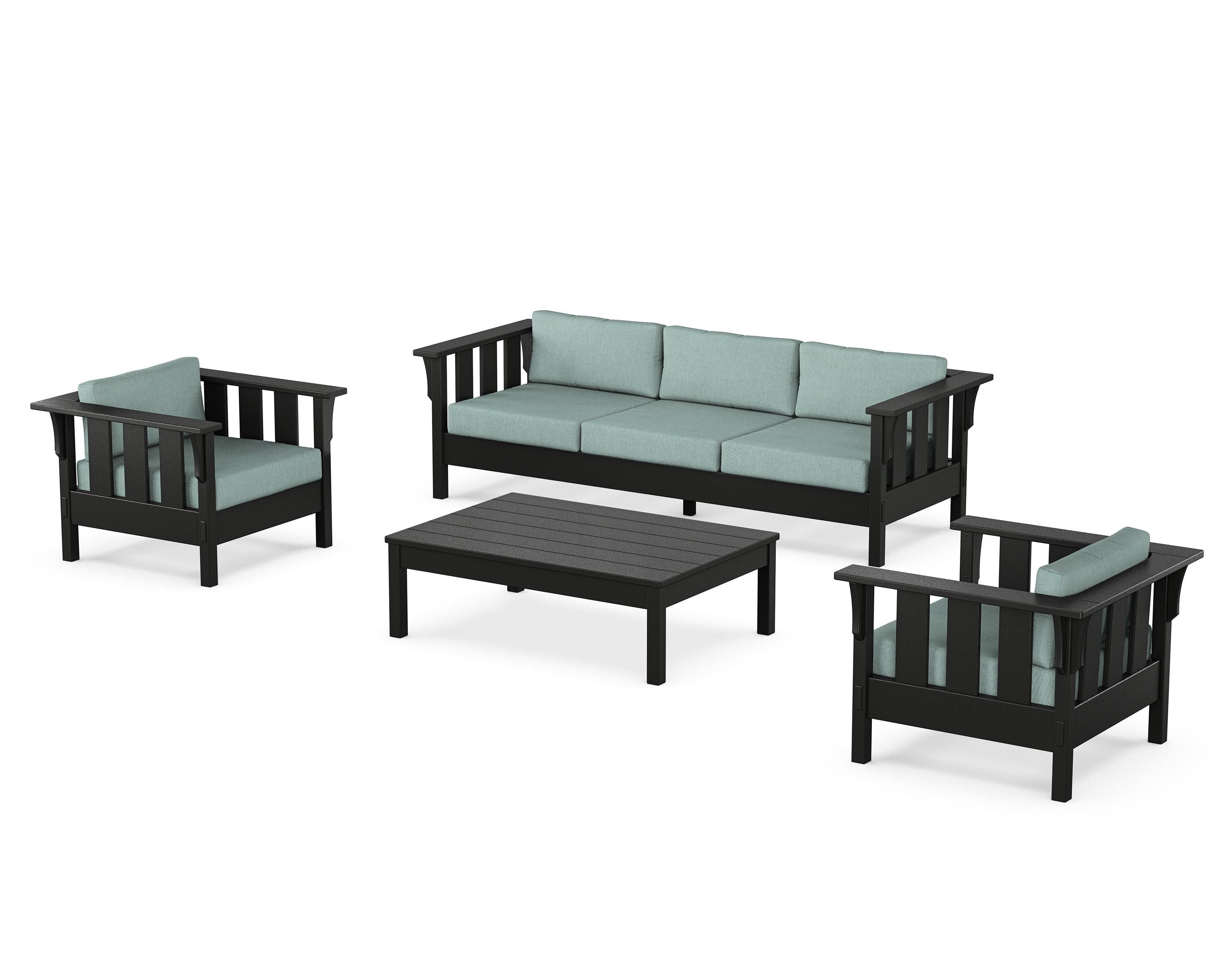 Martha Stewart by POLYWOOD Acadia 4-Piece Deep Seating Set with Sofa in Black / Glacier Spa
