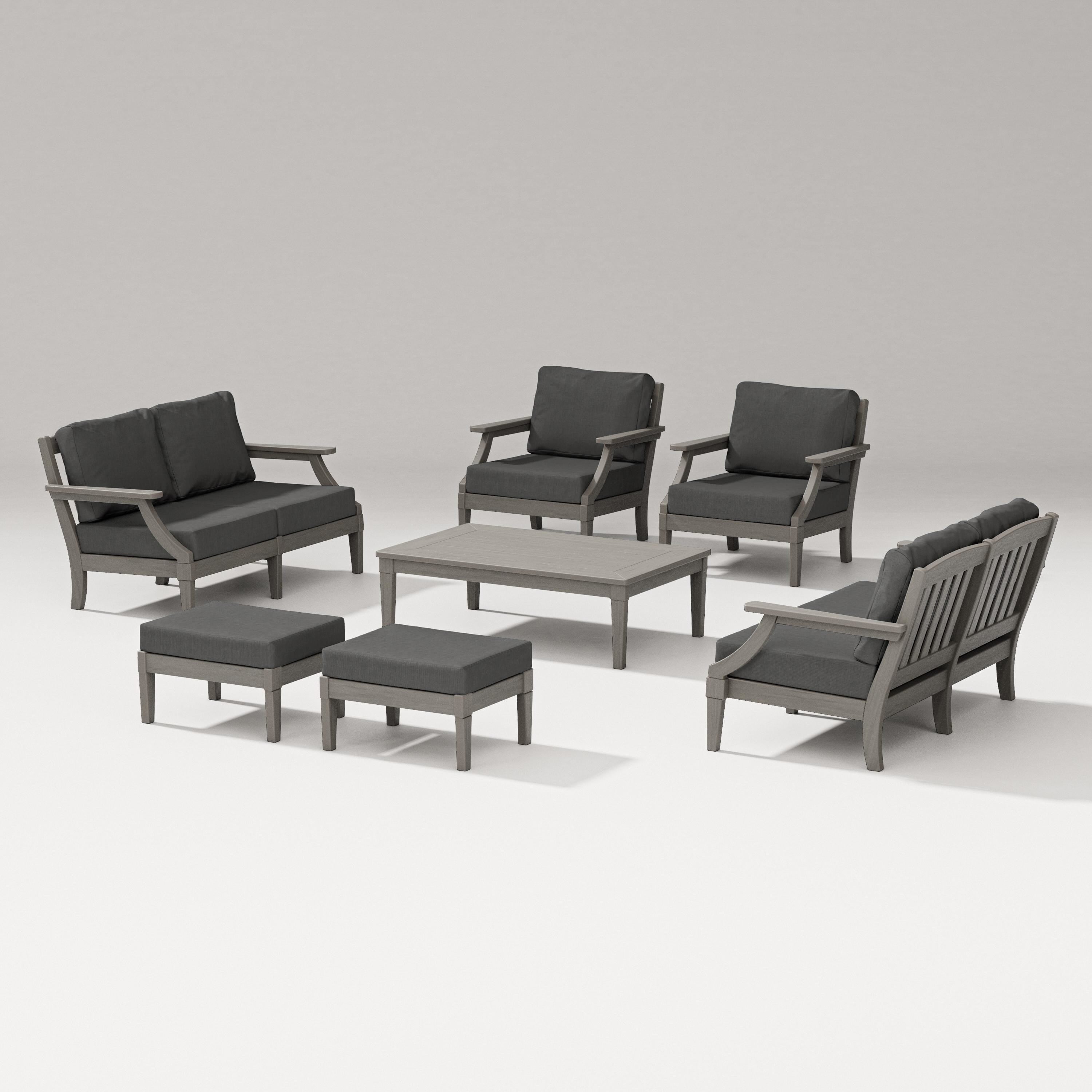 PW Designer Series Estate 7-Piece Lounge Loveseat Set in Driftwood / Spectrum Carbon