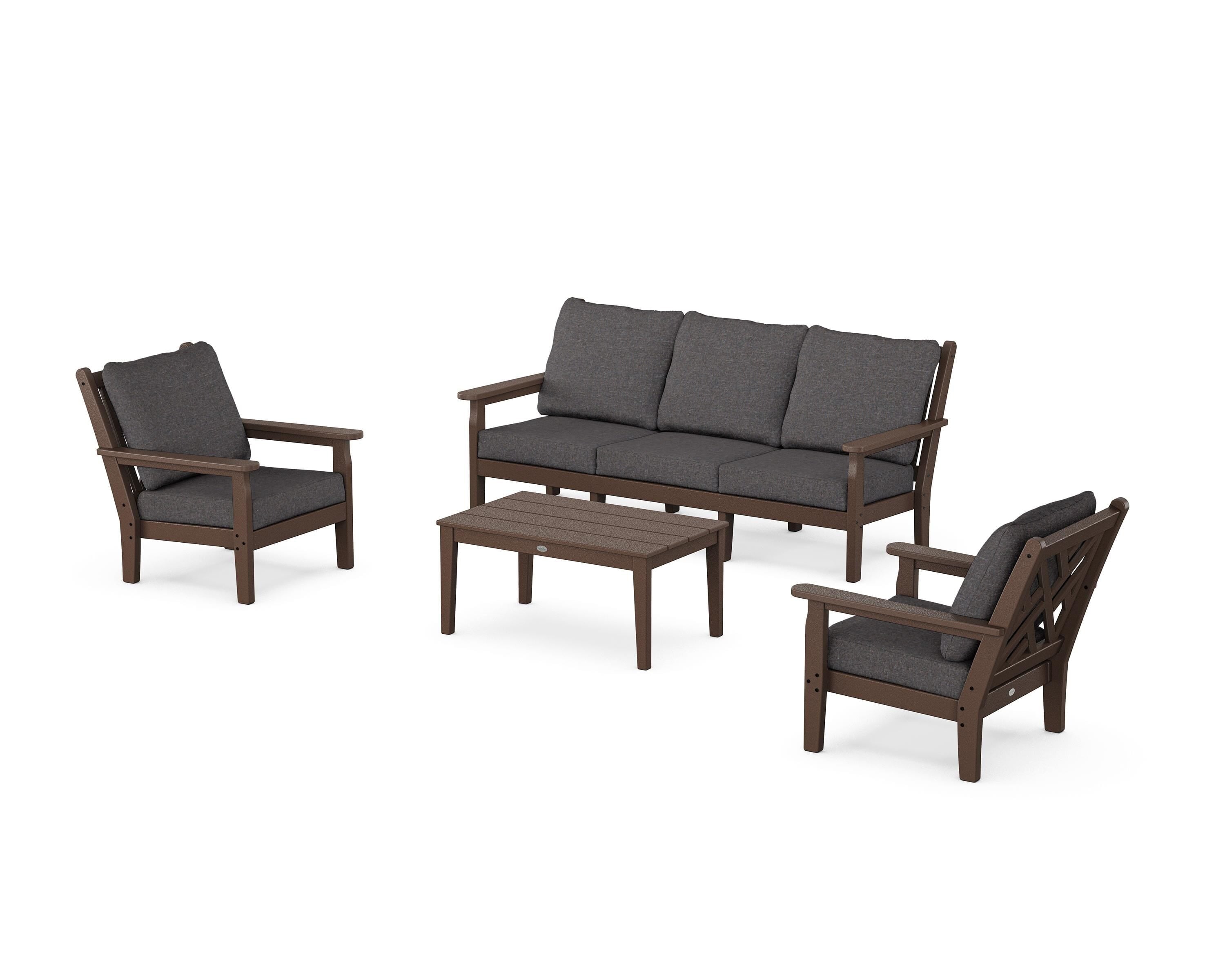POLYWOOD Chippendale 4-Piece Deep Seating Set with Sofa in Mahogany / Ash Charcoal
