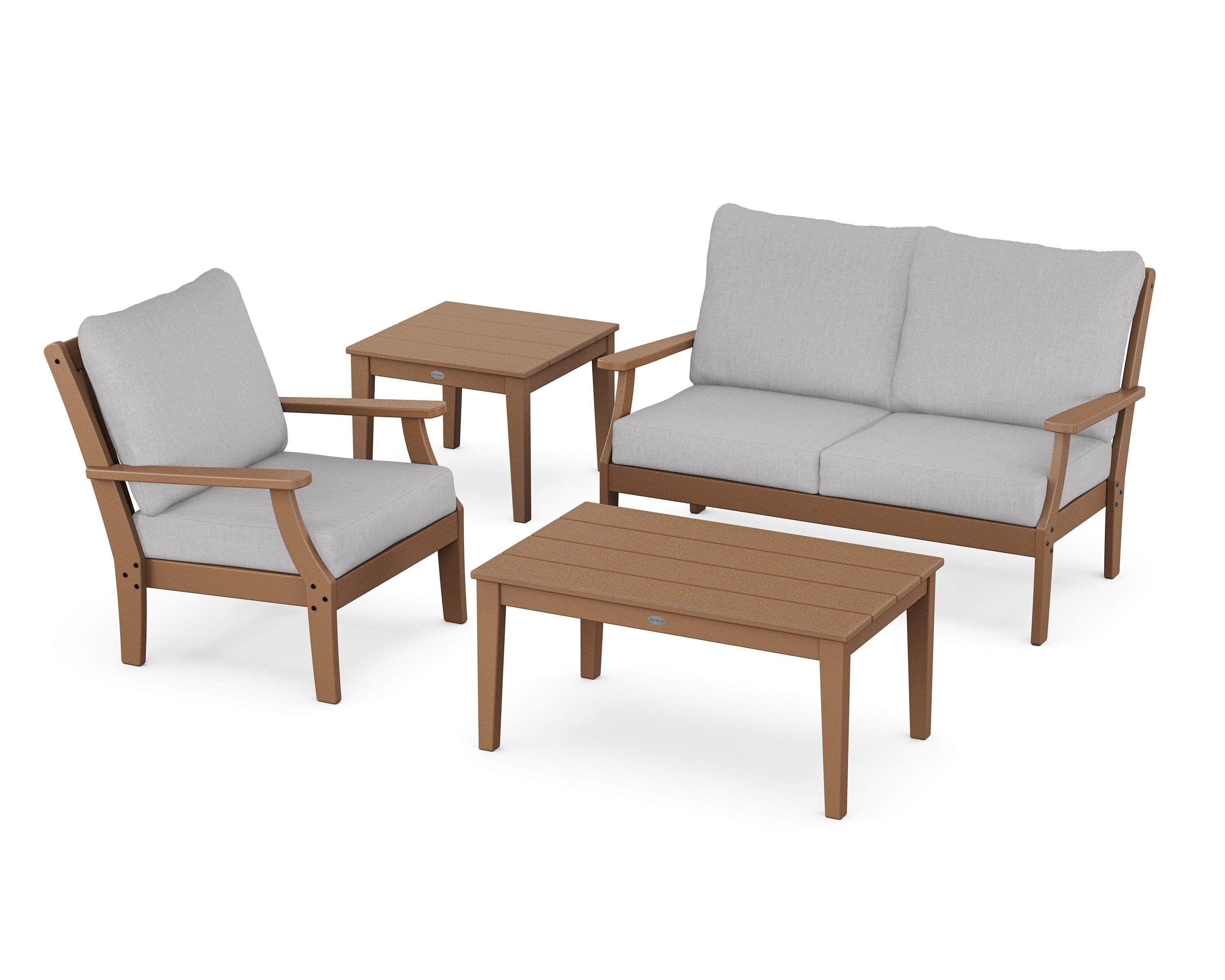 POLYWOOD Braxton 4-Piece Deep Seating Set in Teak / Granite