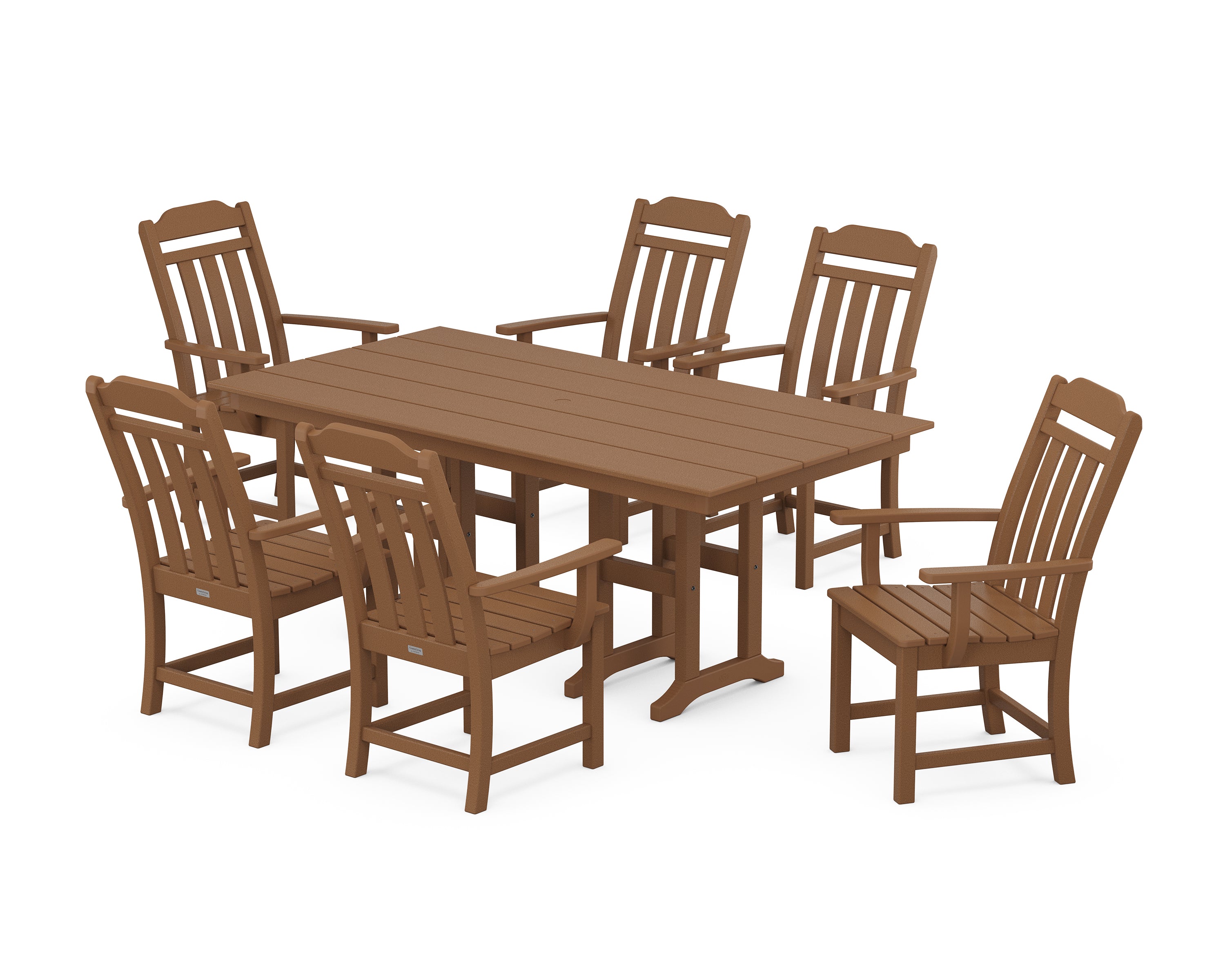 Polywood Country Living Arm Chair 7-Piece Farmhouse Dining Set in Teak