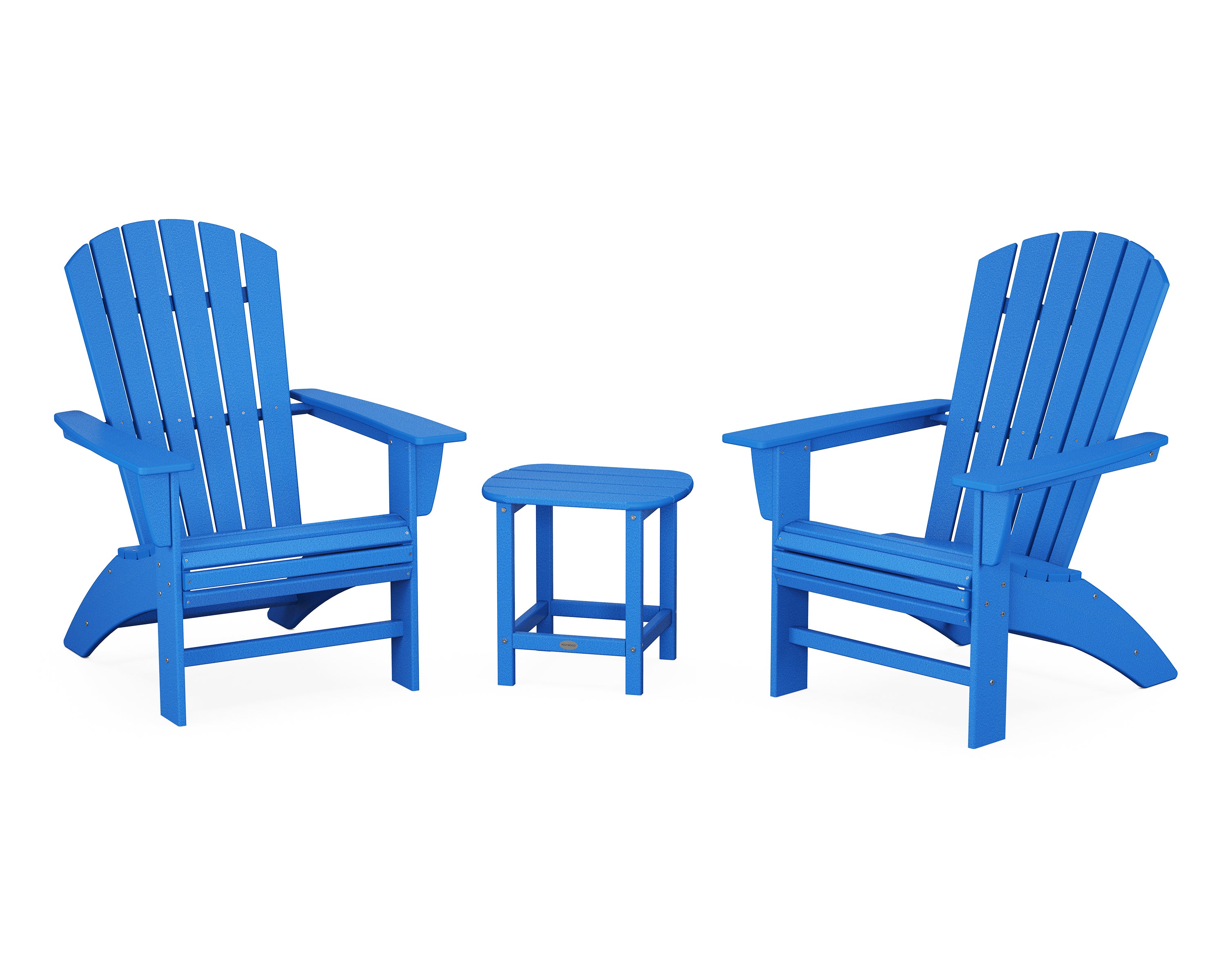 POLYWOOD Nautical 3-Piece Curveback Adirondack Set in Pacific Blue