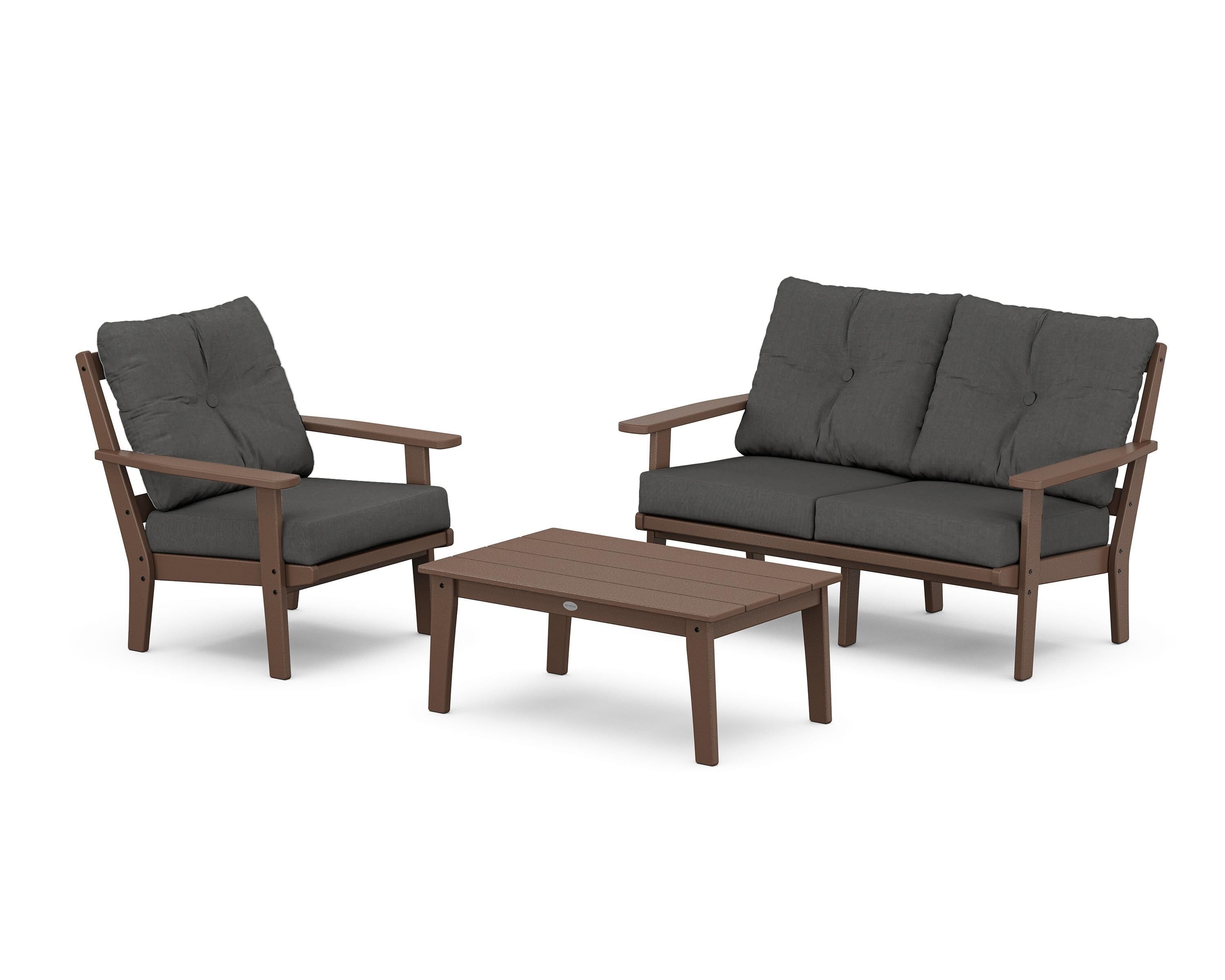 POLYWOOD Prairie 3-Piece Deep Seating Set with Loveseat in Mahogany / Spectrum Carbon