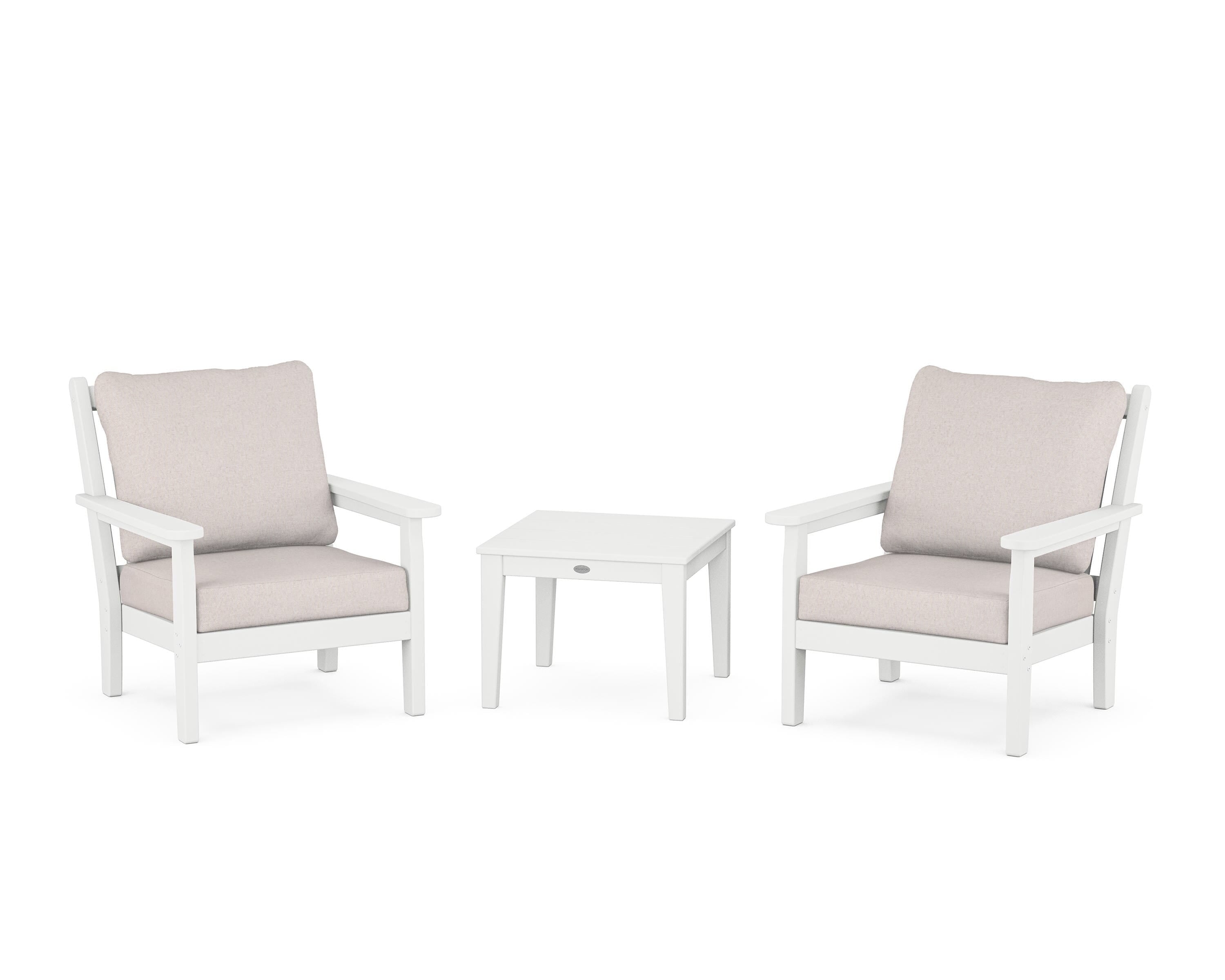 POLYWOOD Chippendale 3-Piece Deep Seating Set in White / Dune Burlap