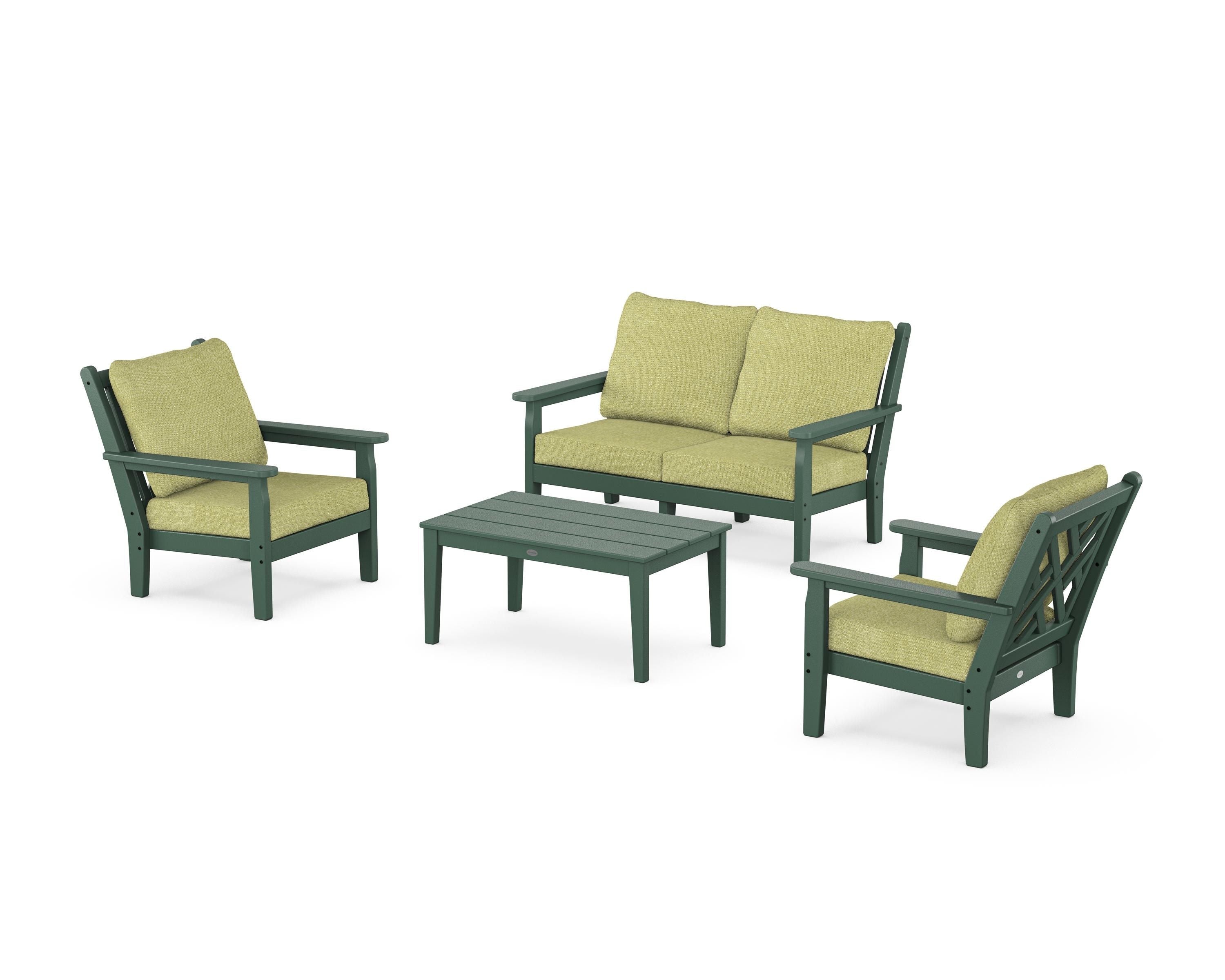 POLYWOOD Chippendale 4-Piece Deep Seating Set with Loveseat in Green / Chartreuse Boucle