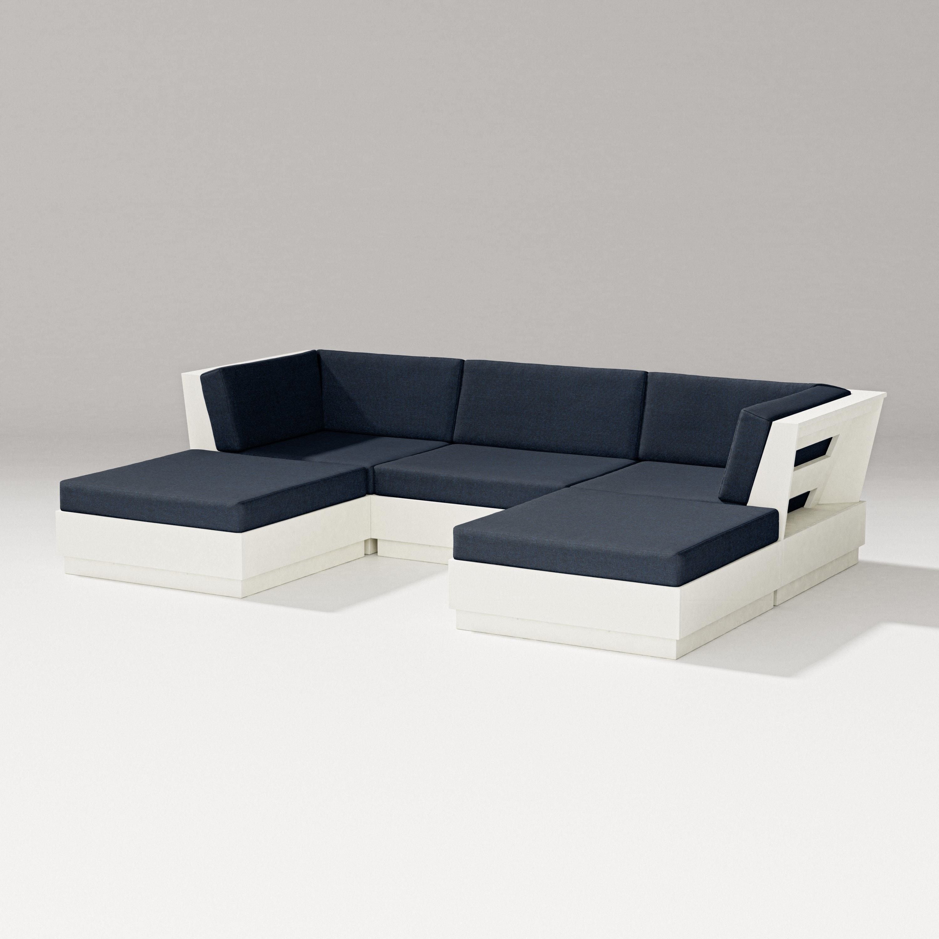 PW Designer Series Elevate Double Chaise Sectional in Vintage White / Marine Indigo
