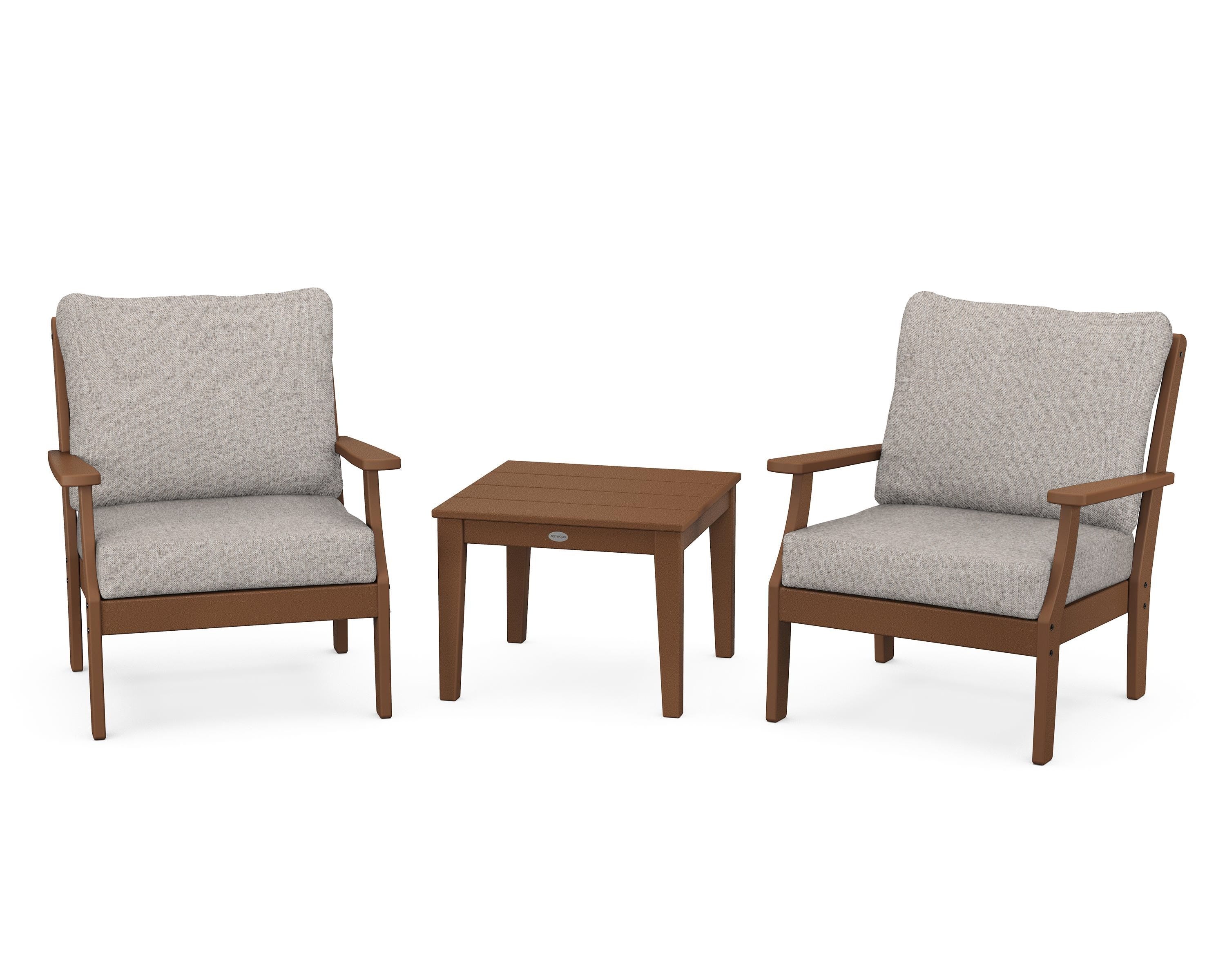 POLYWOOD Braxton 3-Piece Deep Seating Set in Teak / Weathered Tweed