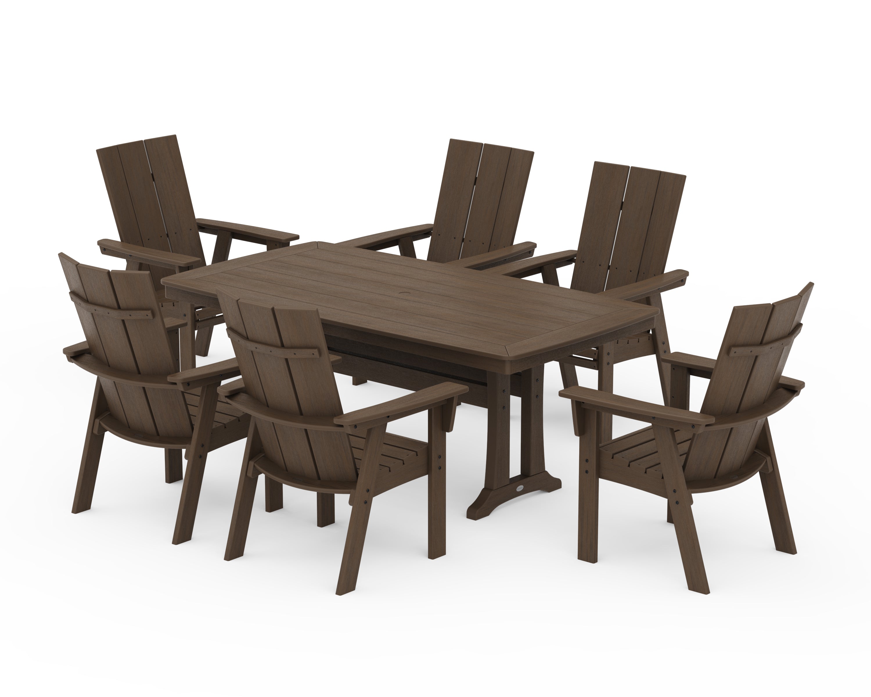 POLYWOOD Modern Curveback Adirondack 7-Piece Dining Set with Trestle Legs in Kona