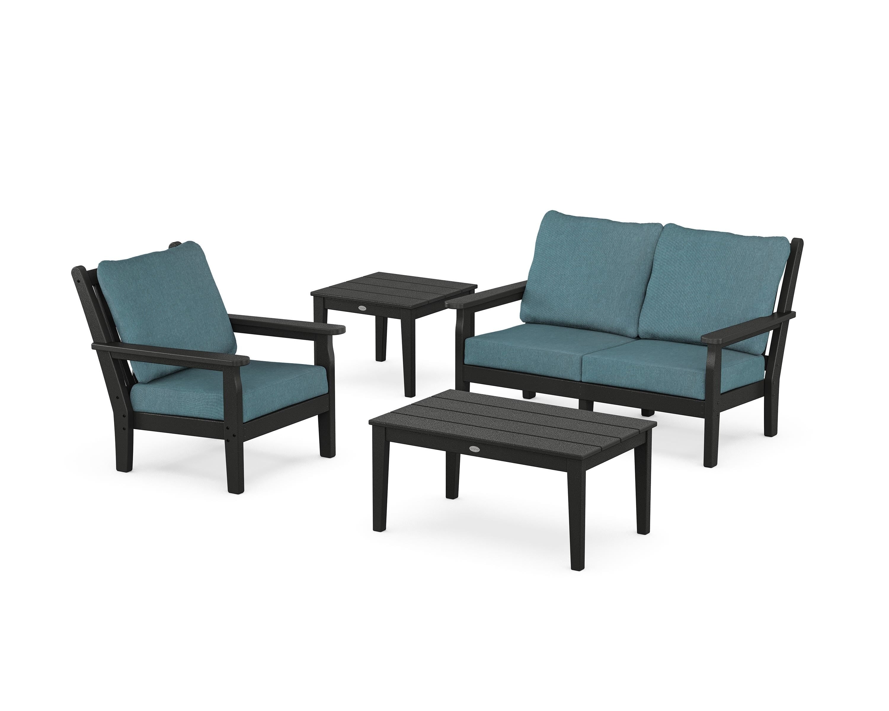 POLYWOOD Chippendale 4-Piece Deep Seating Set in Black / Ocean Teal