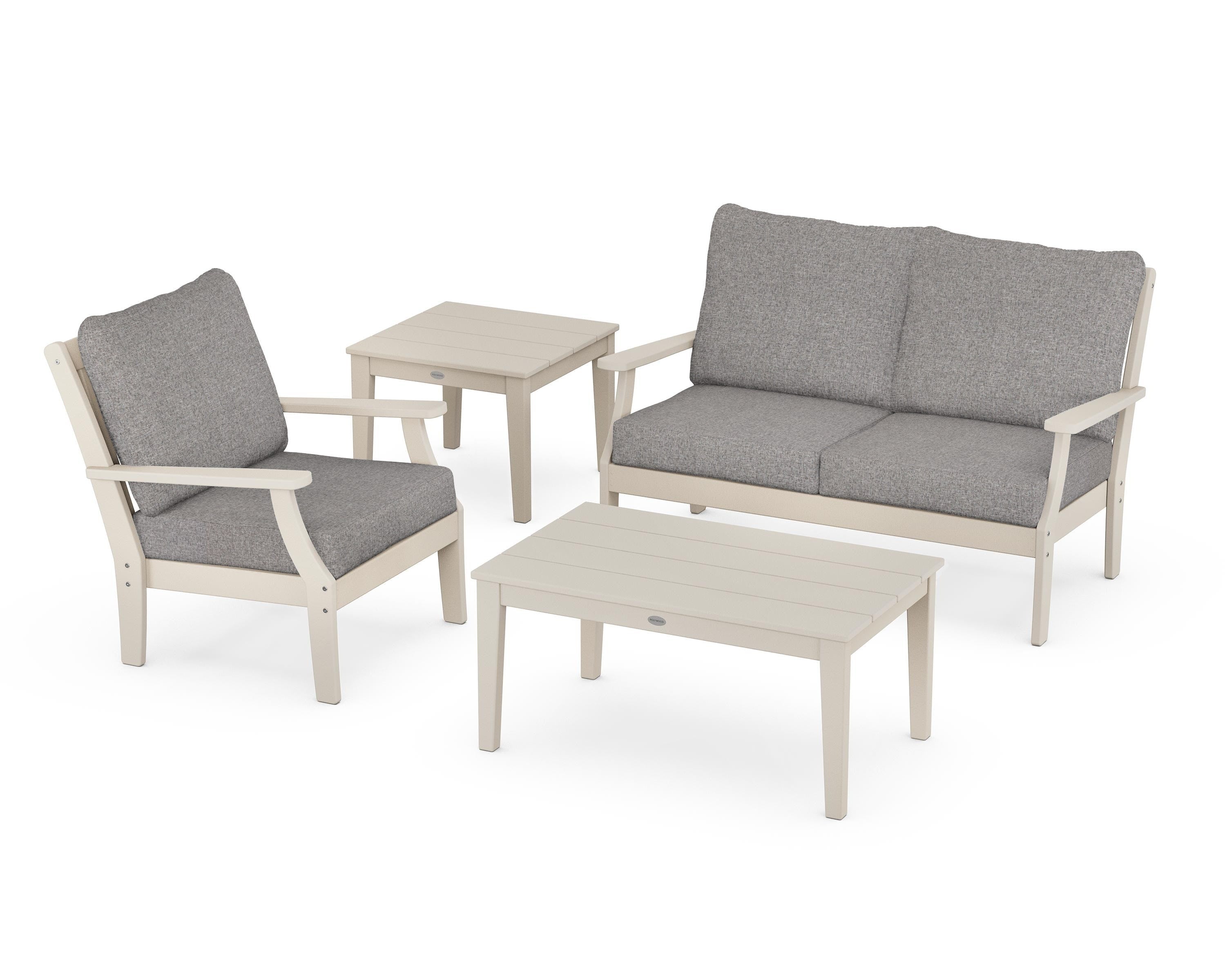POLYWOOD Braxton 4-Piece Deep Seating Set in Sand / Grey Mist