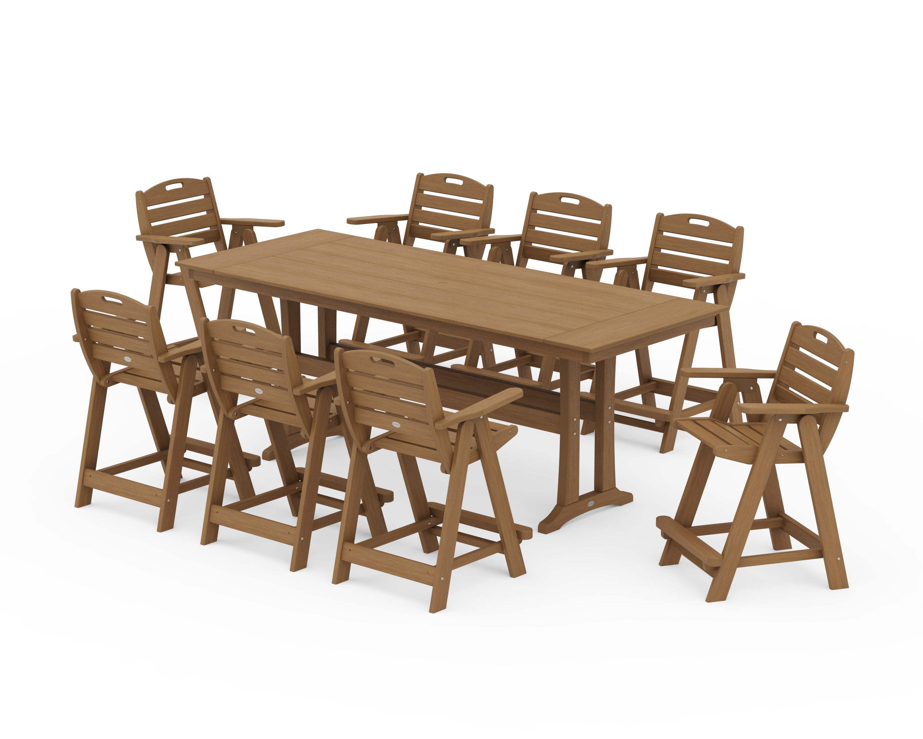 POLYWOOD Nautical 9-Piece Farmhouse Counter Set with Trestle Legs in Natural