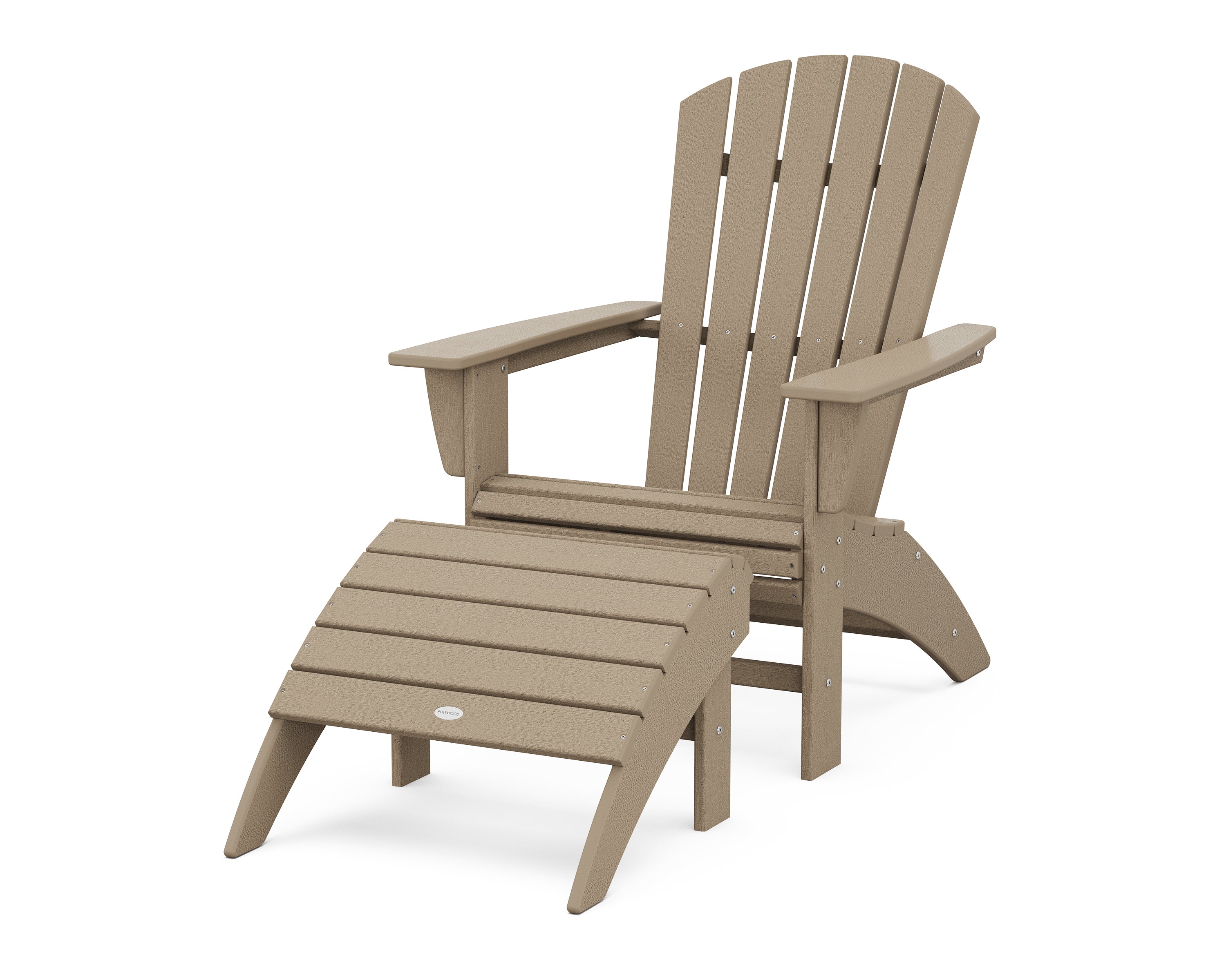 POLYWOOD Nautical Curveback Adirondack Chair 2-Piece Set with Ottoman in Vintage Sahara