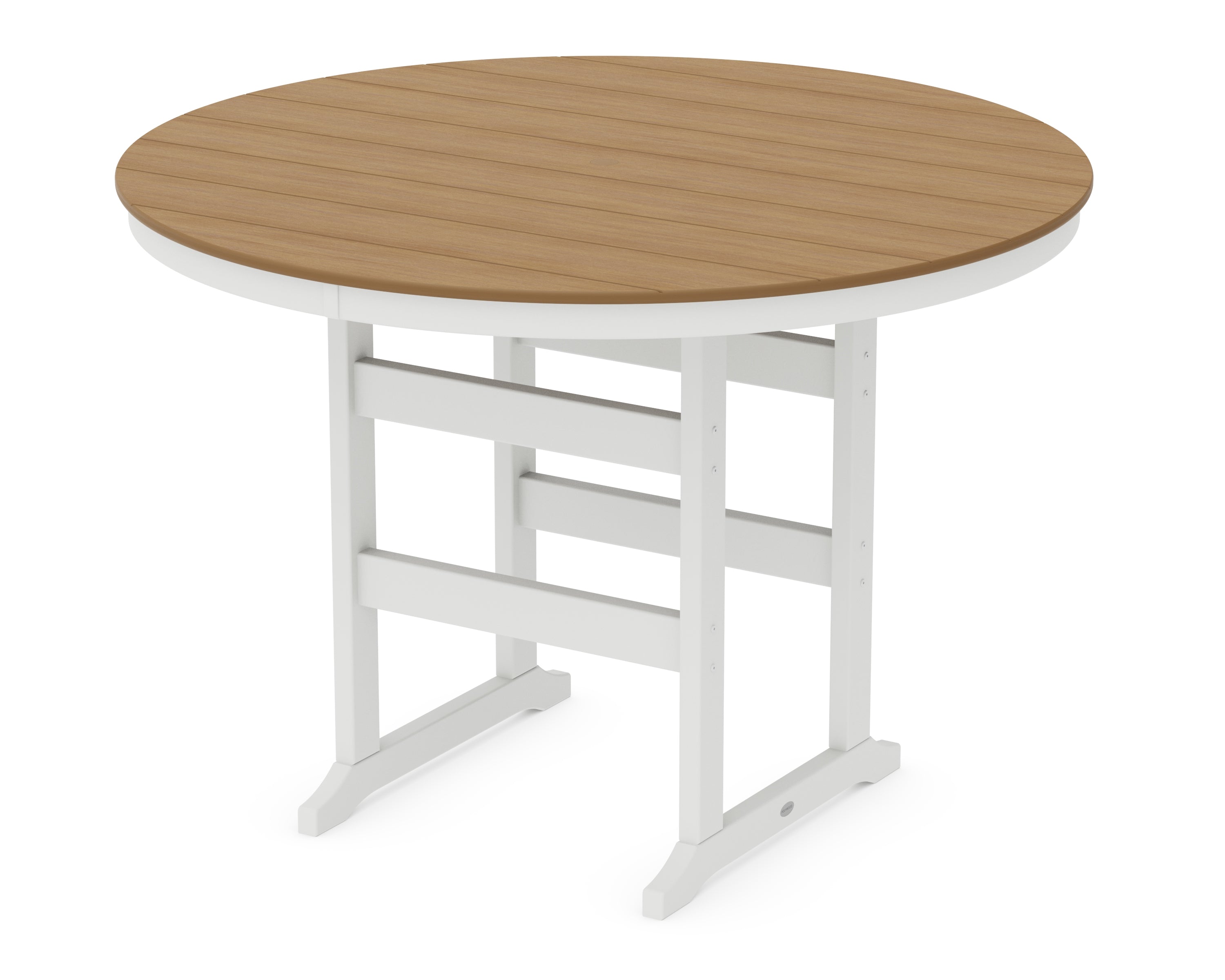 POLYWOOD 60” Round Farmhouse Bar Table in White / Natural