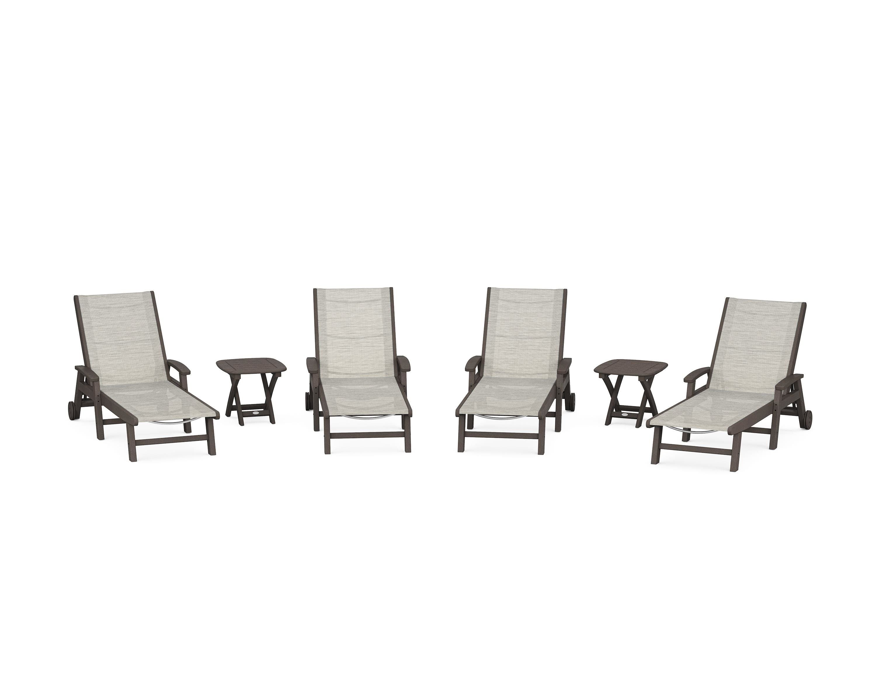 POLYWOOD Coastal Chaise 6-Piece Set with Wheels in Vintage Coffee / Birch Sling