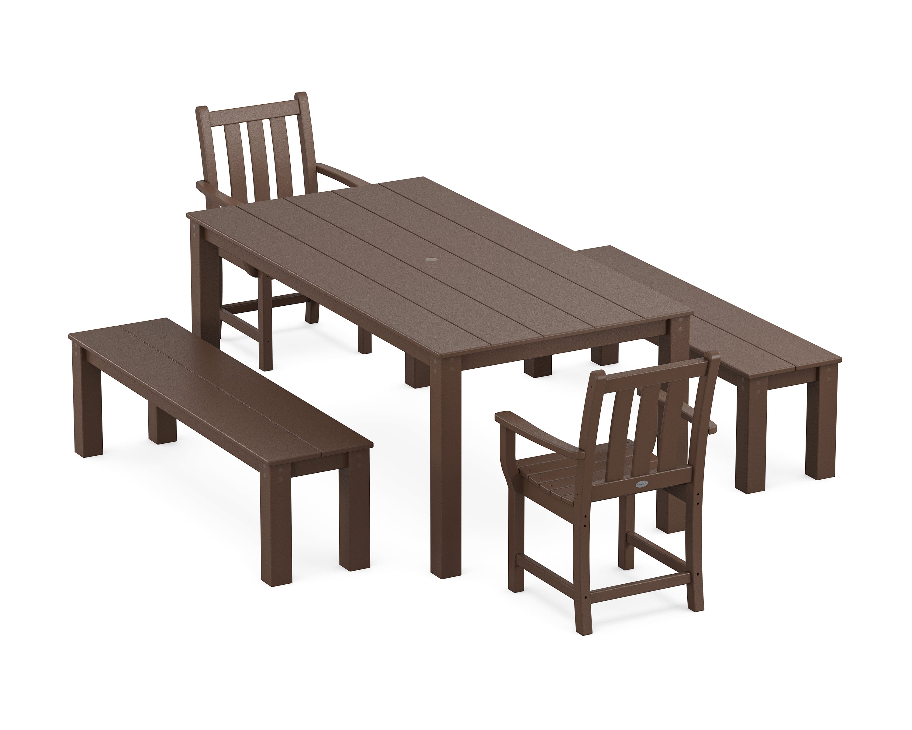 POLYWOOD Traditional Garden 5-Piece Parsons Dining Set with Benches in Mahogany
