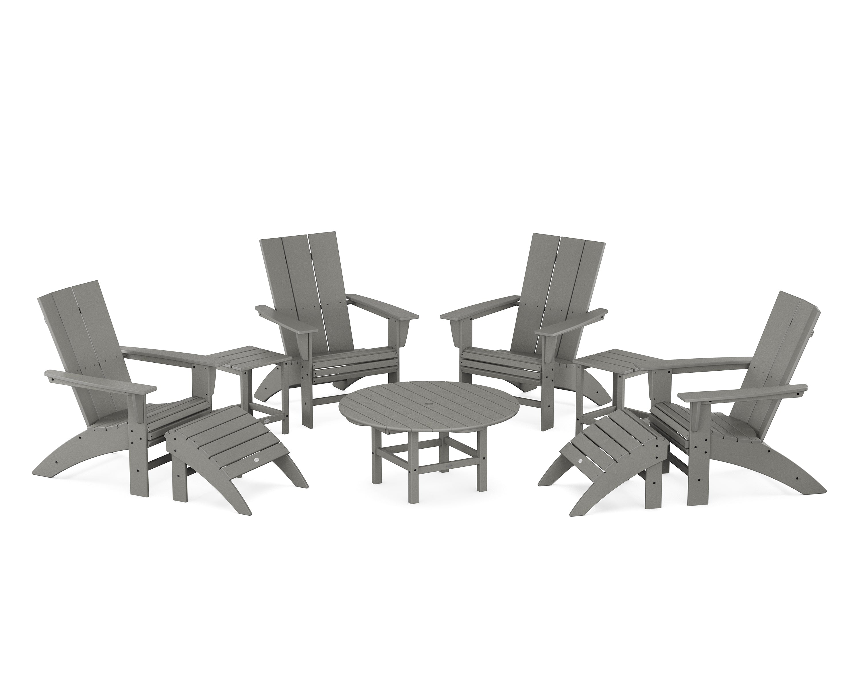 POLYWOOD® Modern Curveback Adirondack Chair 9-Piece Conversation Set in Slate Grey