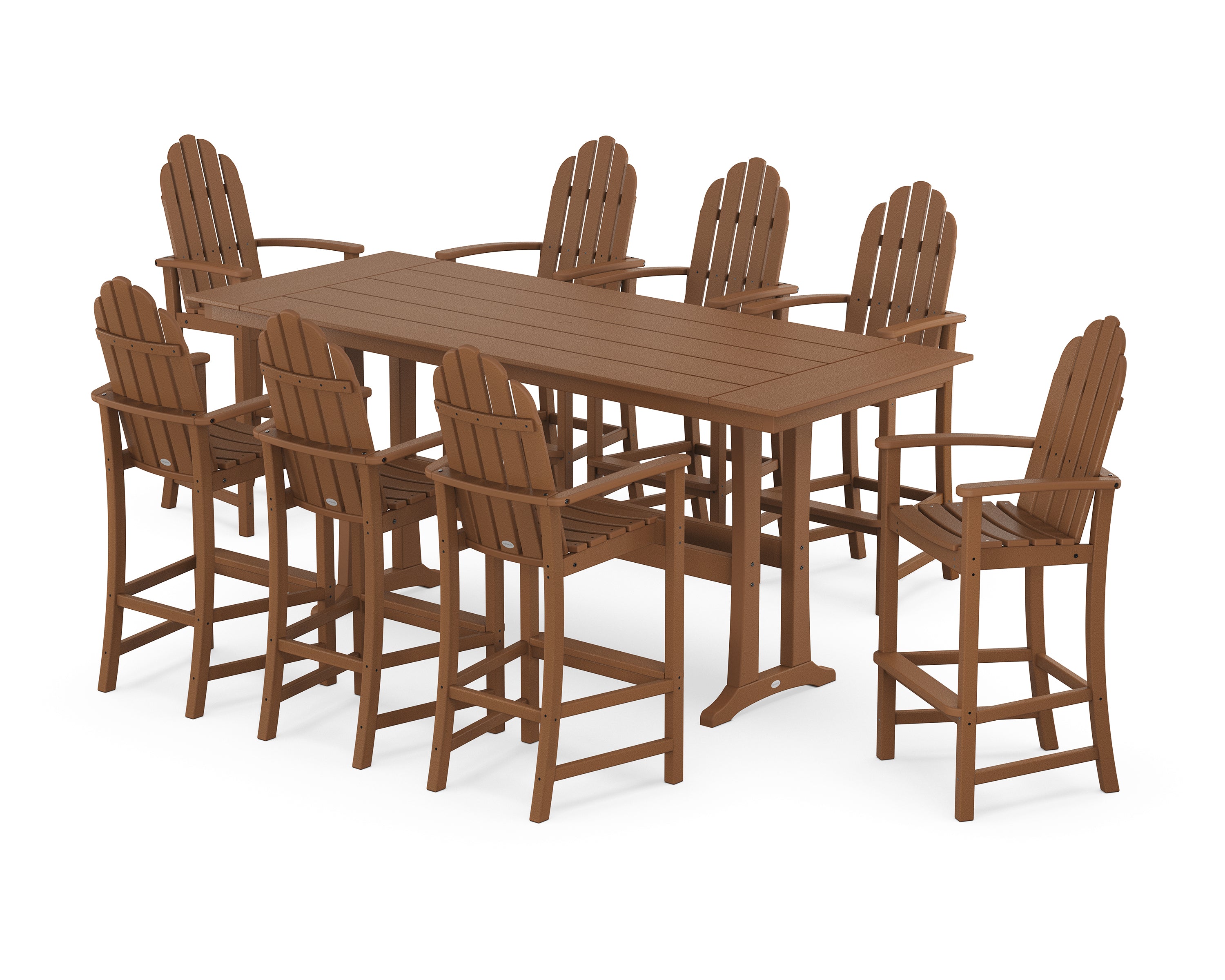 POLYWOOD Classic Adirondack 9-Piece Farmhouse Bar Set with Trestle Legs in Teak