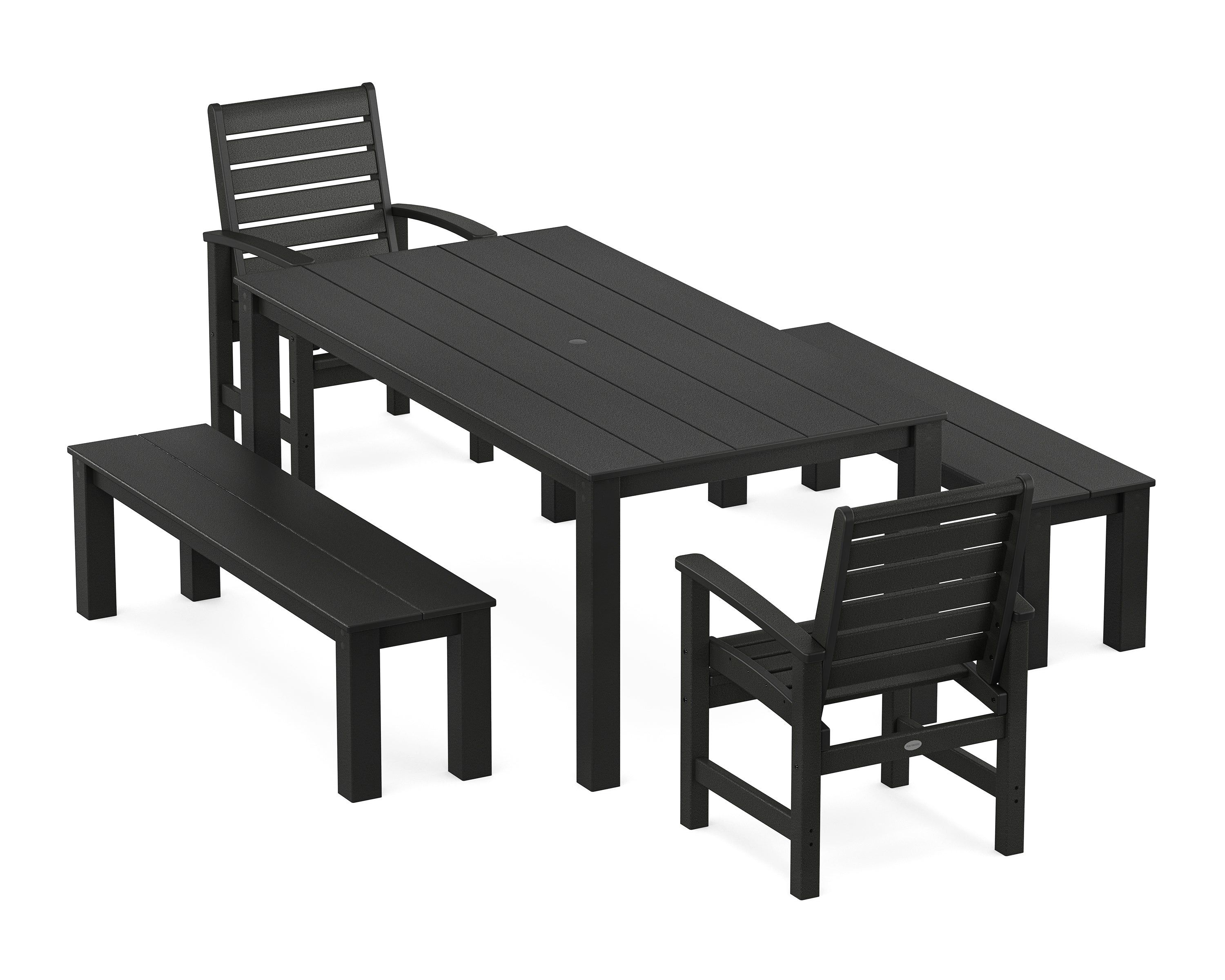 POLYWOOD Signature 5-Piece Parsons Dining Set with Benches in Black