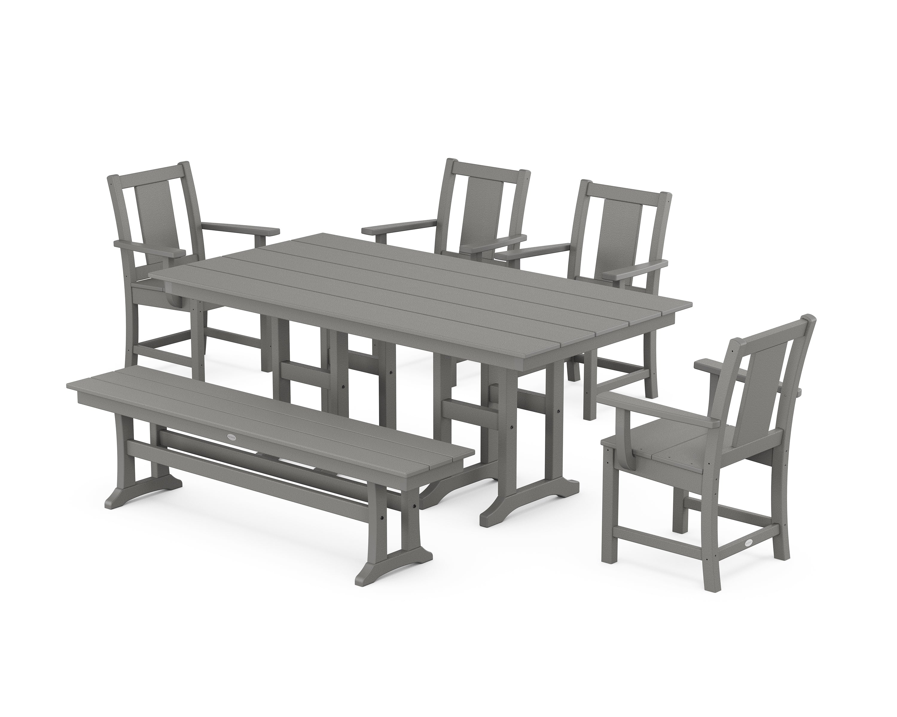POLYWOOD Prairie 6-Piece Farmhouse Dining Set with Bench in Slate Grey
