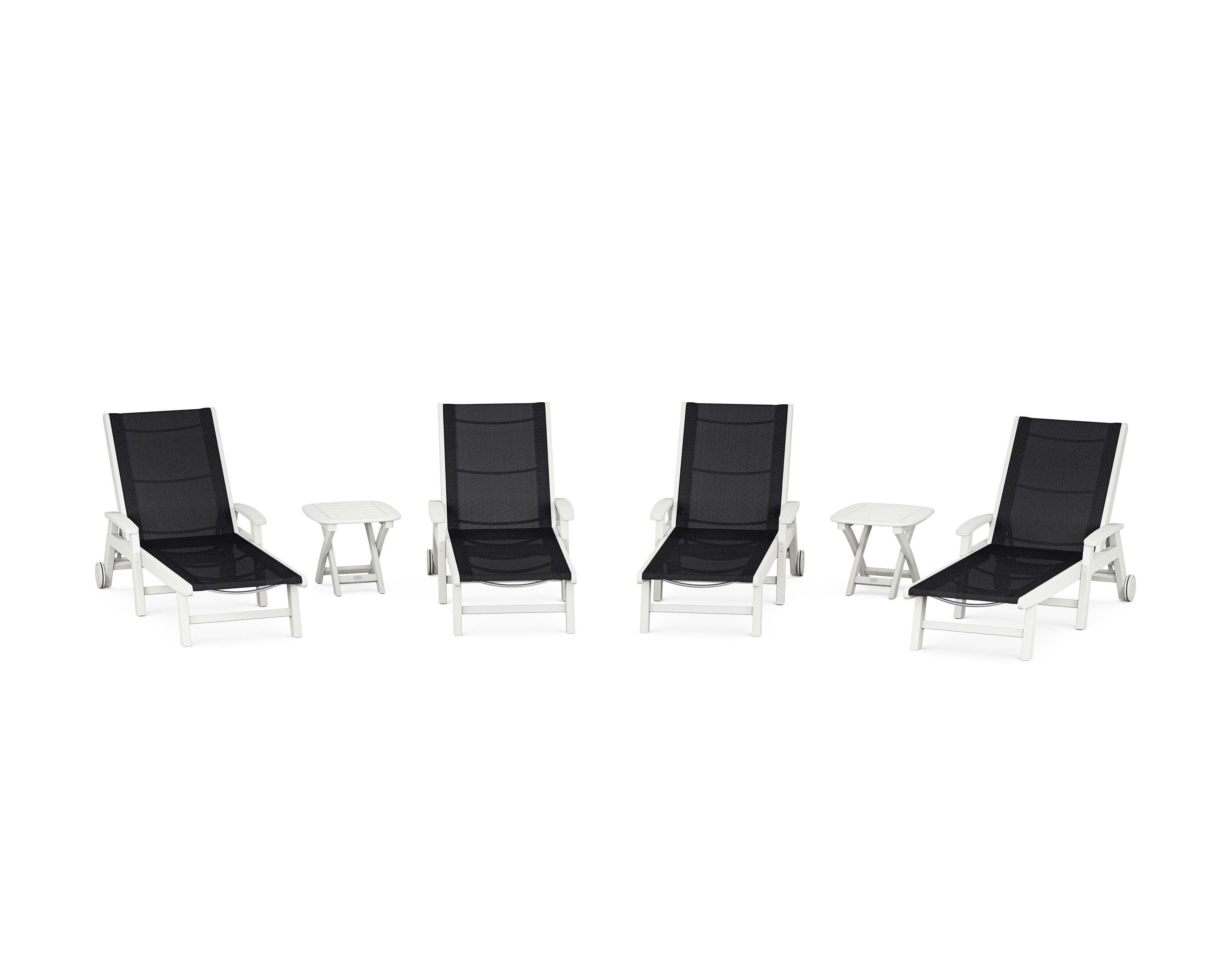 POLYWOOD Coastal Chaise 6-Piece Set with Wheels in Vintage White / Black Sling