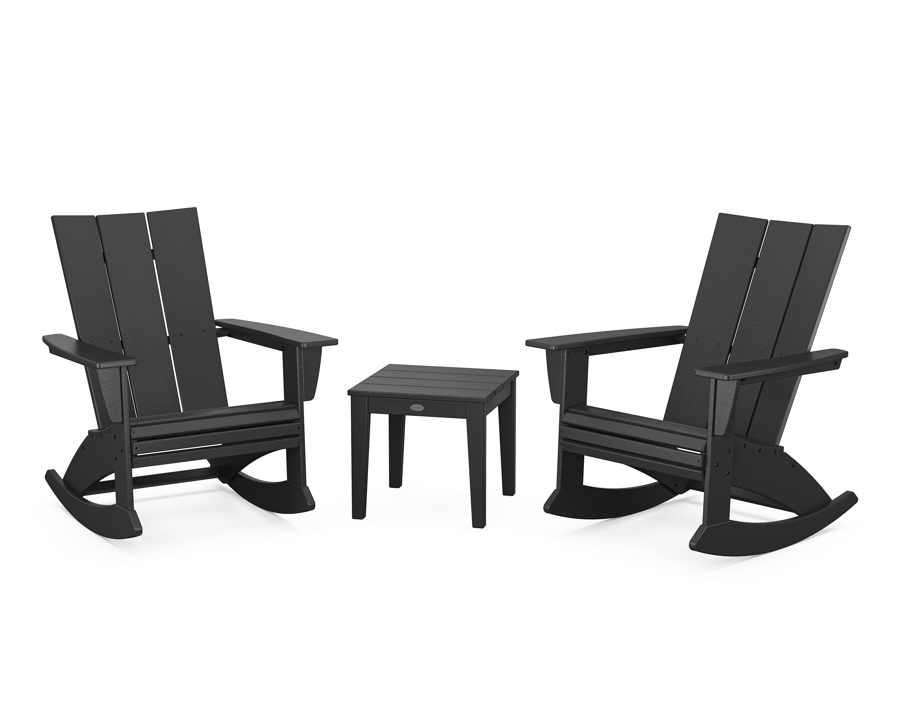 POLYWOOD Modern Curveback 3-Piece Adirondack Rocking Chair Set in Black