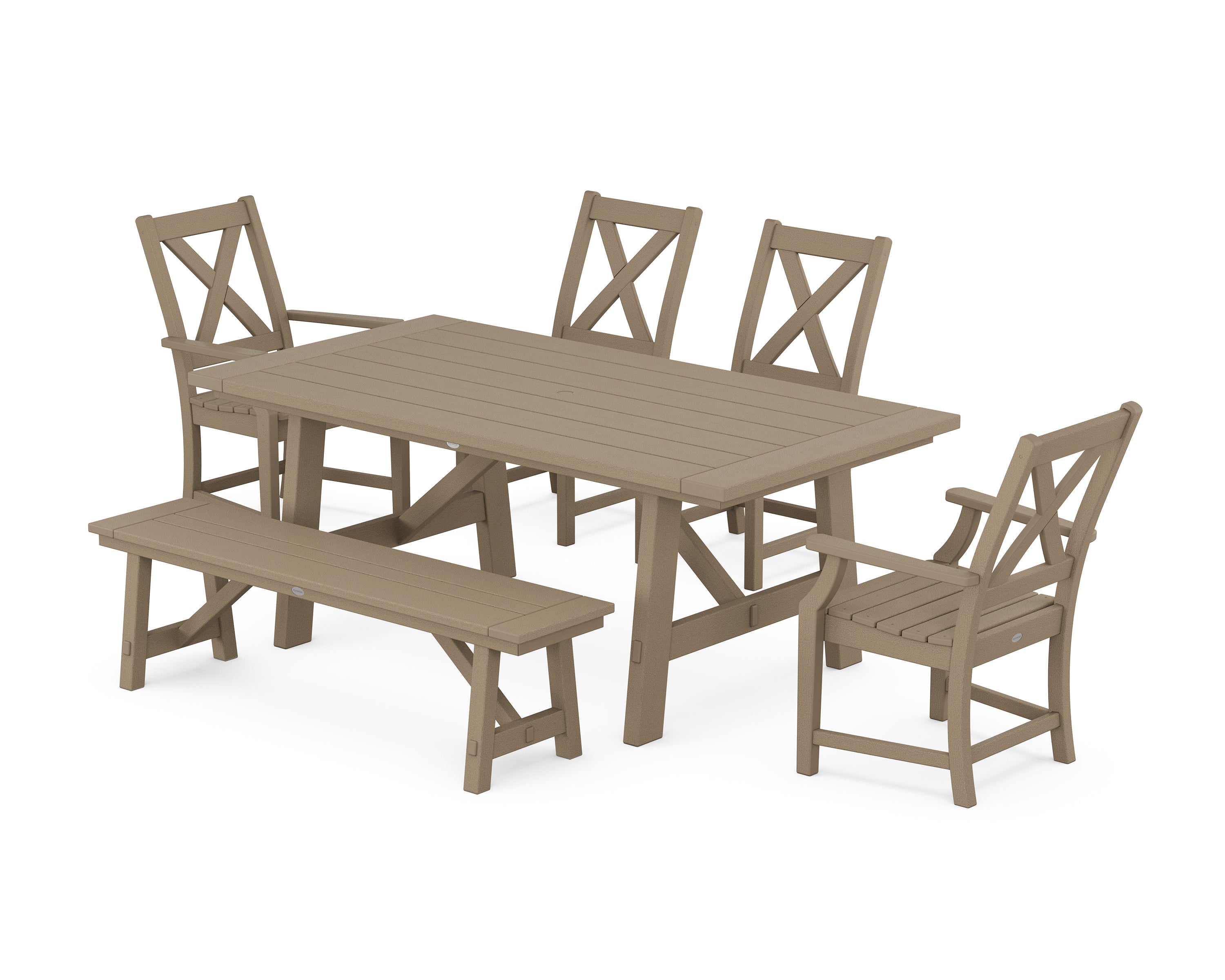 POLYWOOD Braxton 6-Piece Rustic Farmhouse Dining Set With Trestle Legs in Vintage Sahara