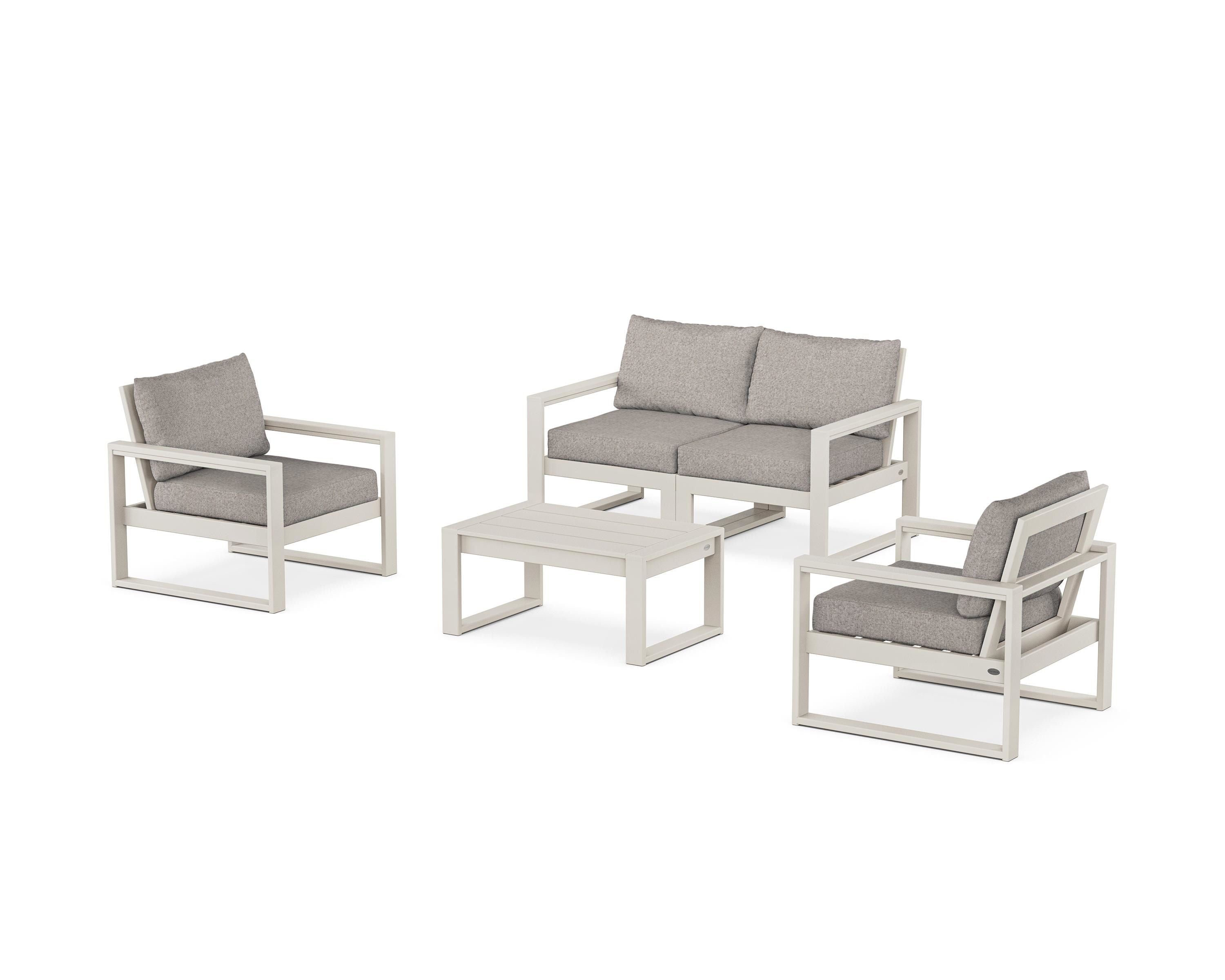 POLYWOOD EDGE Sectional 4-Piece Deep Seating Set with Loveseat in Sand / Weathered Tweed
