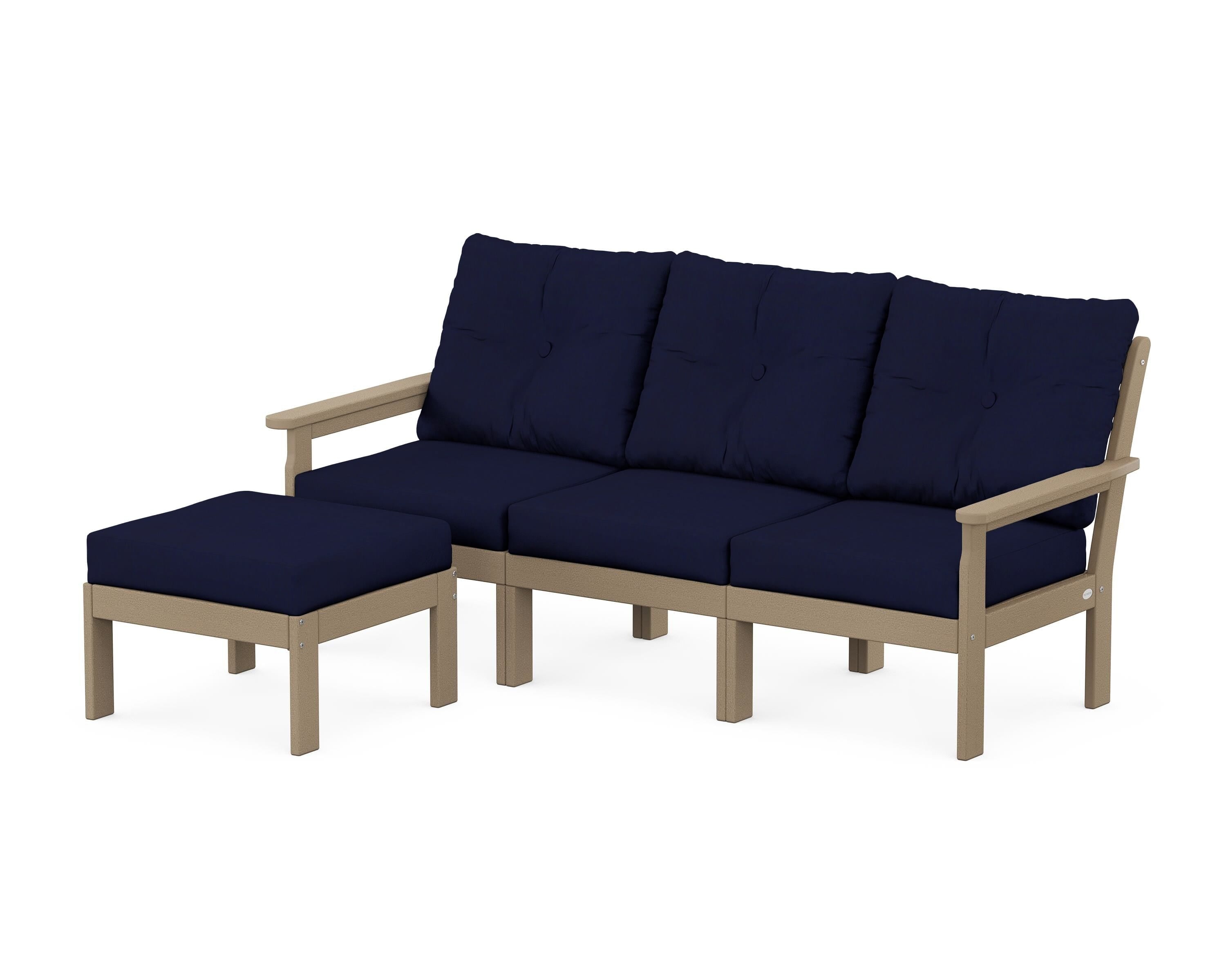 POLYWOOD Vineyard 4-Piece Sectional with Ottoman in Vintage Sahara / Navy