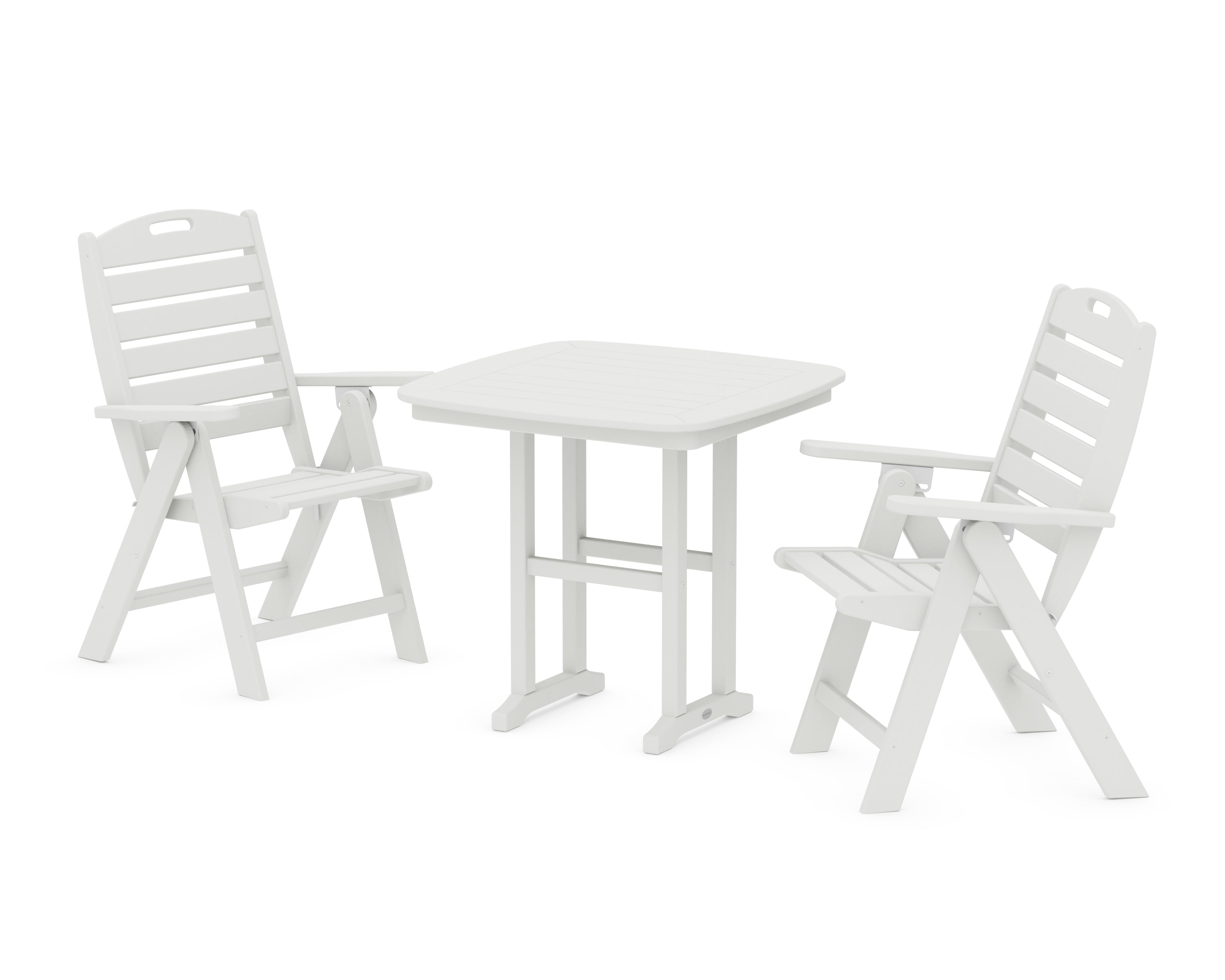 POLYWOOD Nautical Folding Highback Chair 3-Piece Dining Set in Vintage White