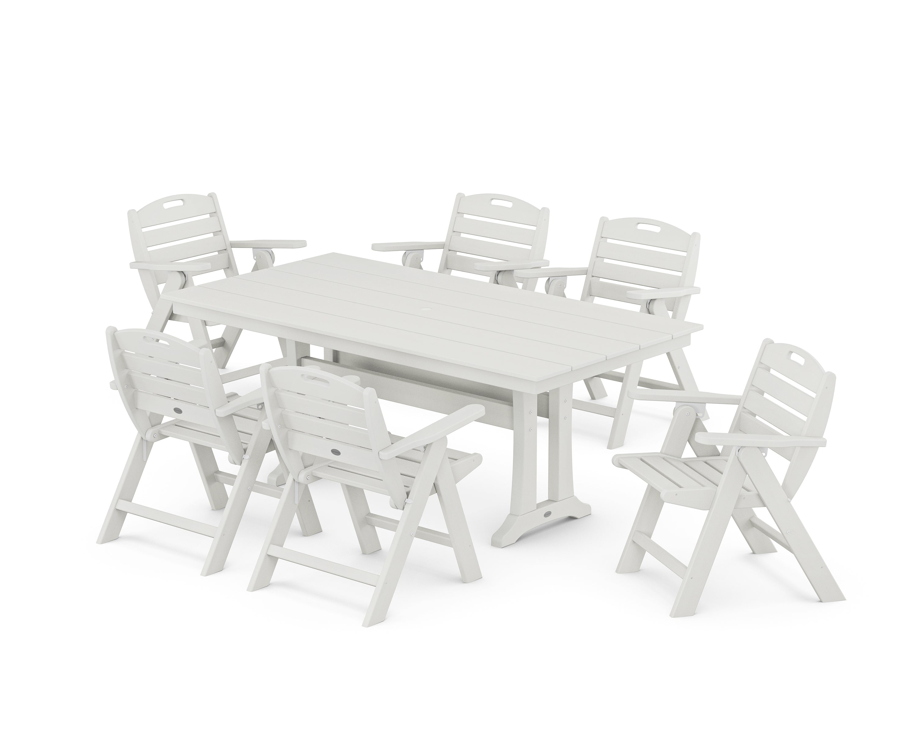 POLYWOOD Nautical Lowback 7-Piece Farmhouse Dining Set with Trestle Legs in Vintage White
