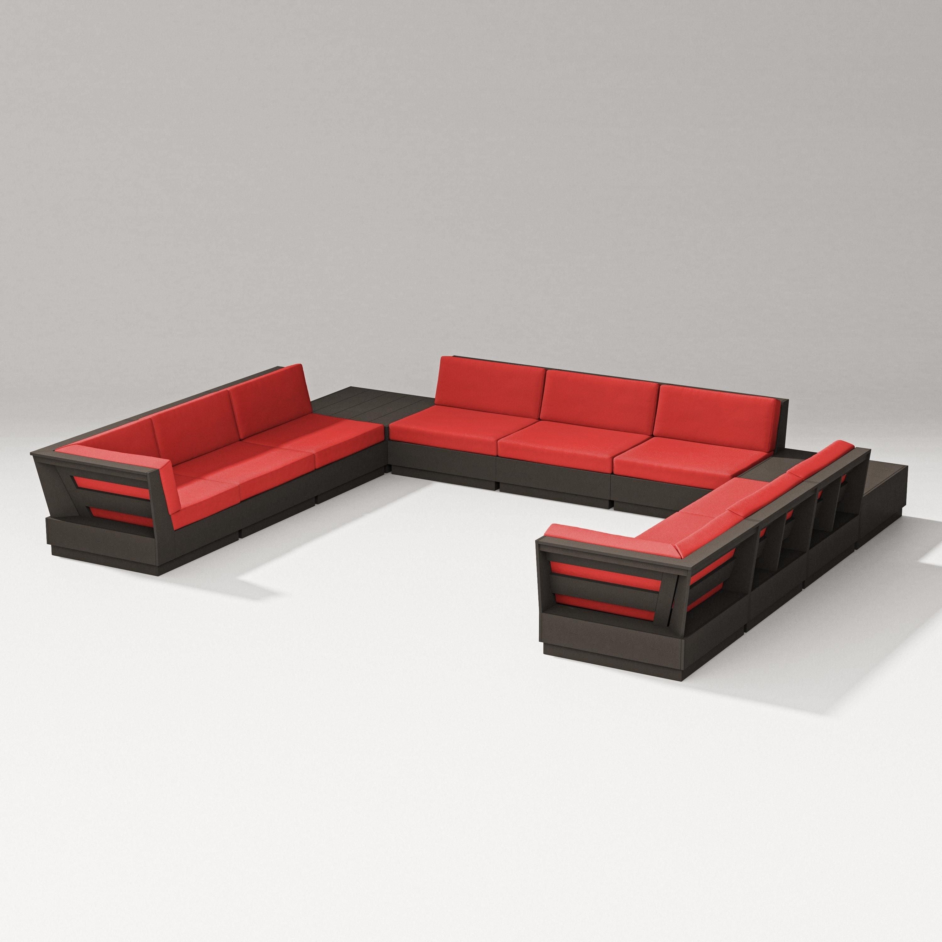 PW Designer Series Elevate 11-Piece U-Shaped Sofa Sectional in Vintage Coffee / Crimson Linen