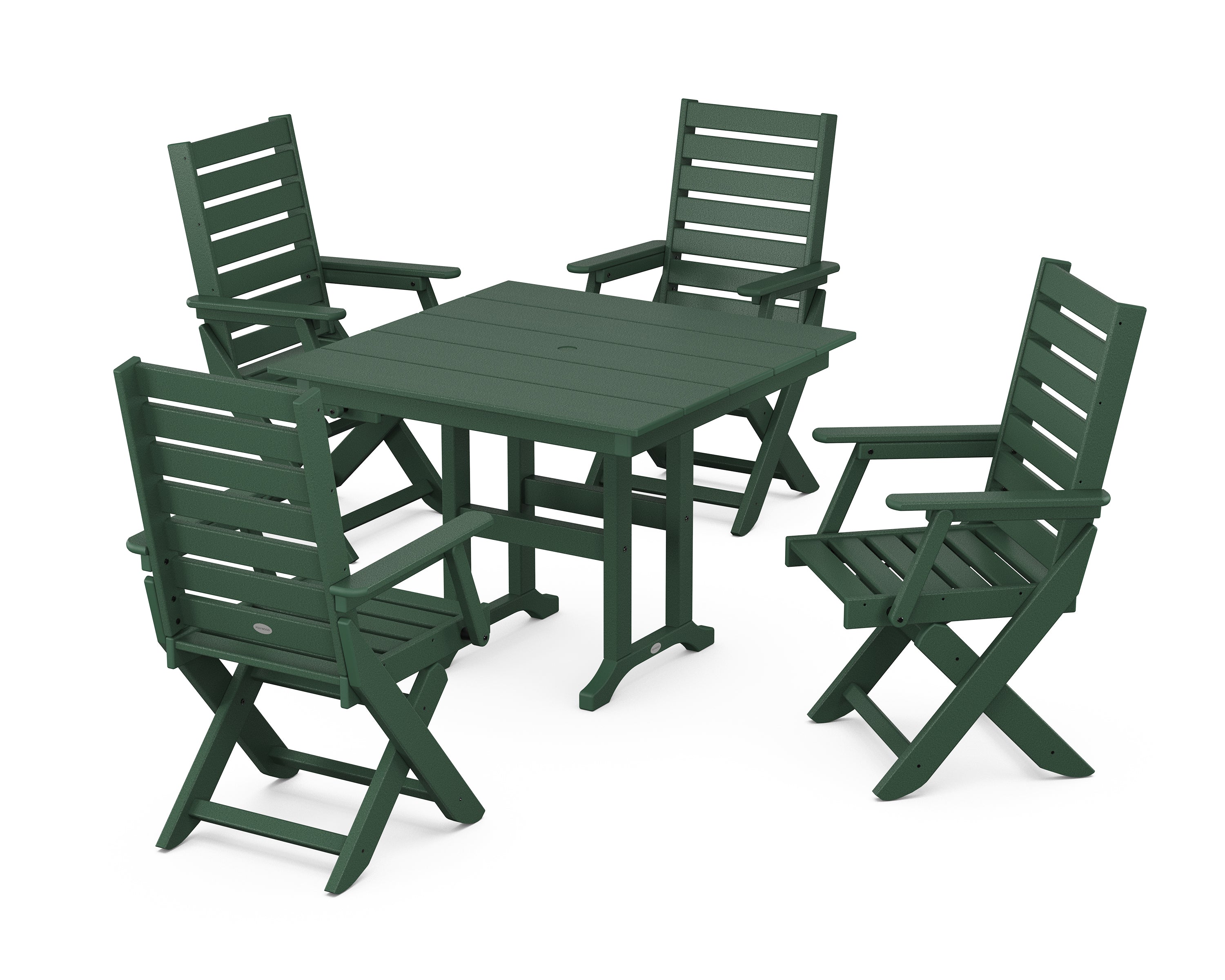 POLYWOOD Captain Folding Chair 5-Piece Farmhouse Dining Set in Green