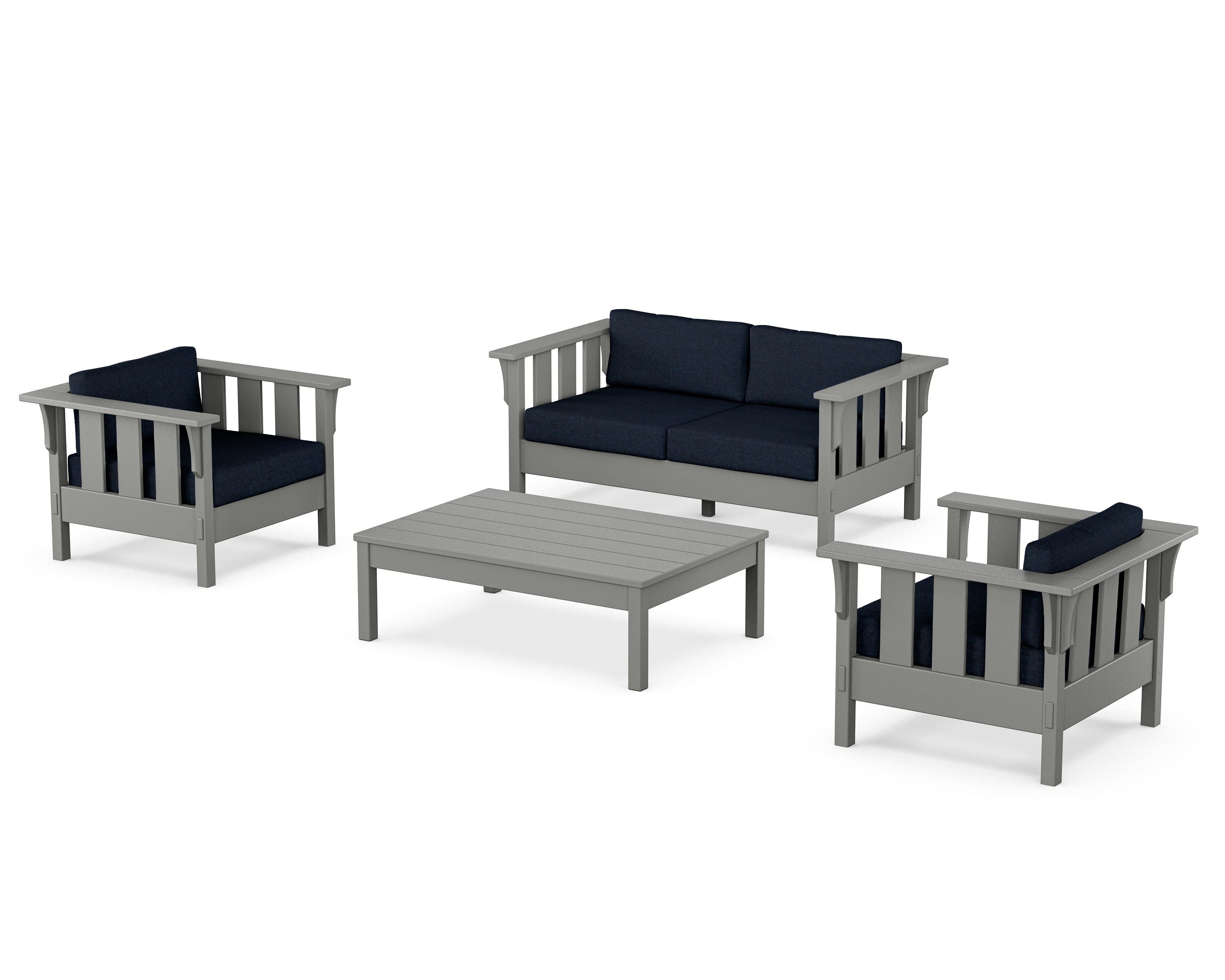 Martha Stewart by POLYWOOD Acadia 4-Piece Deep Seating Set with Loveseat in Slate Grey / Marine Indigo