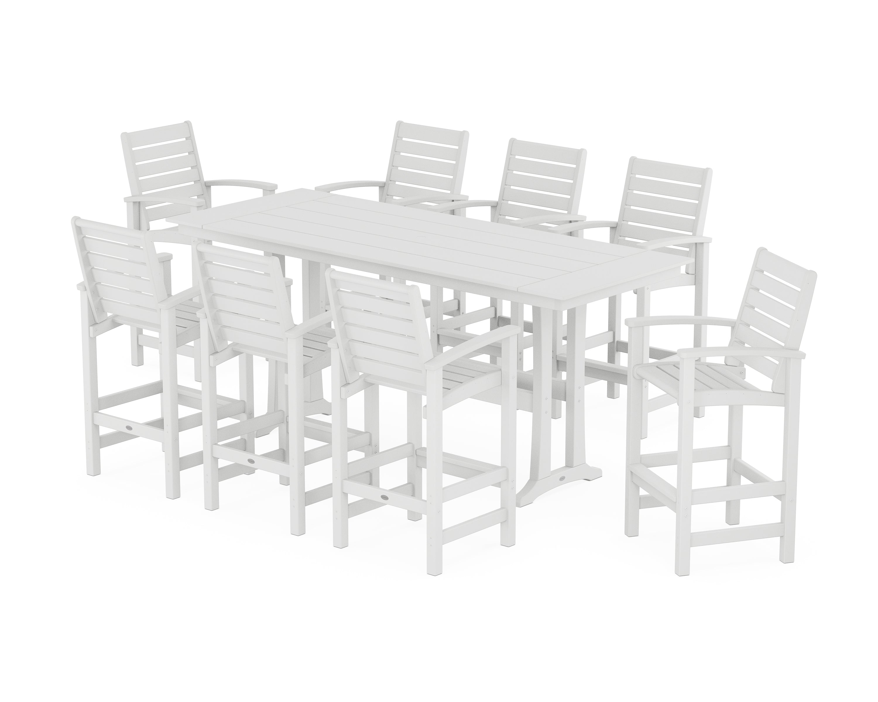 POLYWOOD® Signature 9-Piece Farmhouse Bar Set with Trestle Legs in White