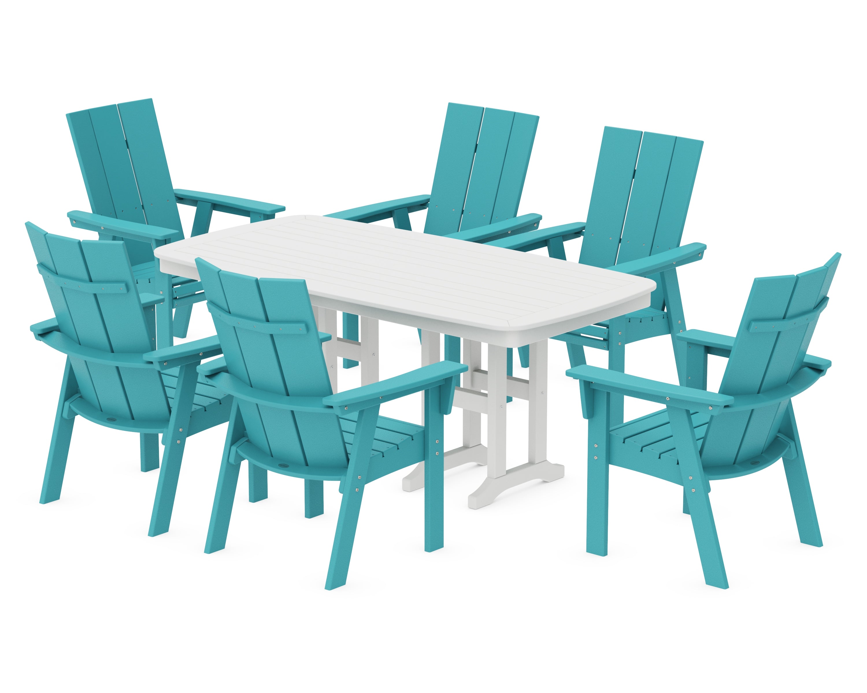 POLYWOOD Modern Curveback Adirondack 7-Piece Dining Set in Aruba / White