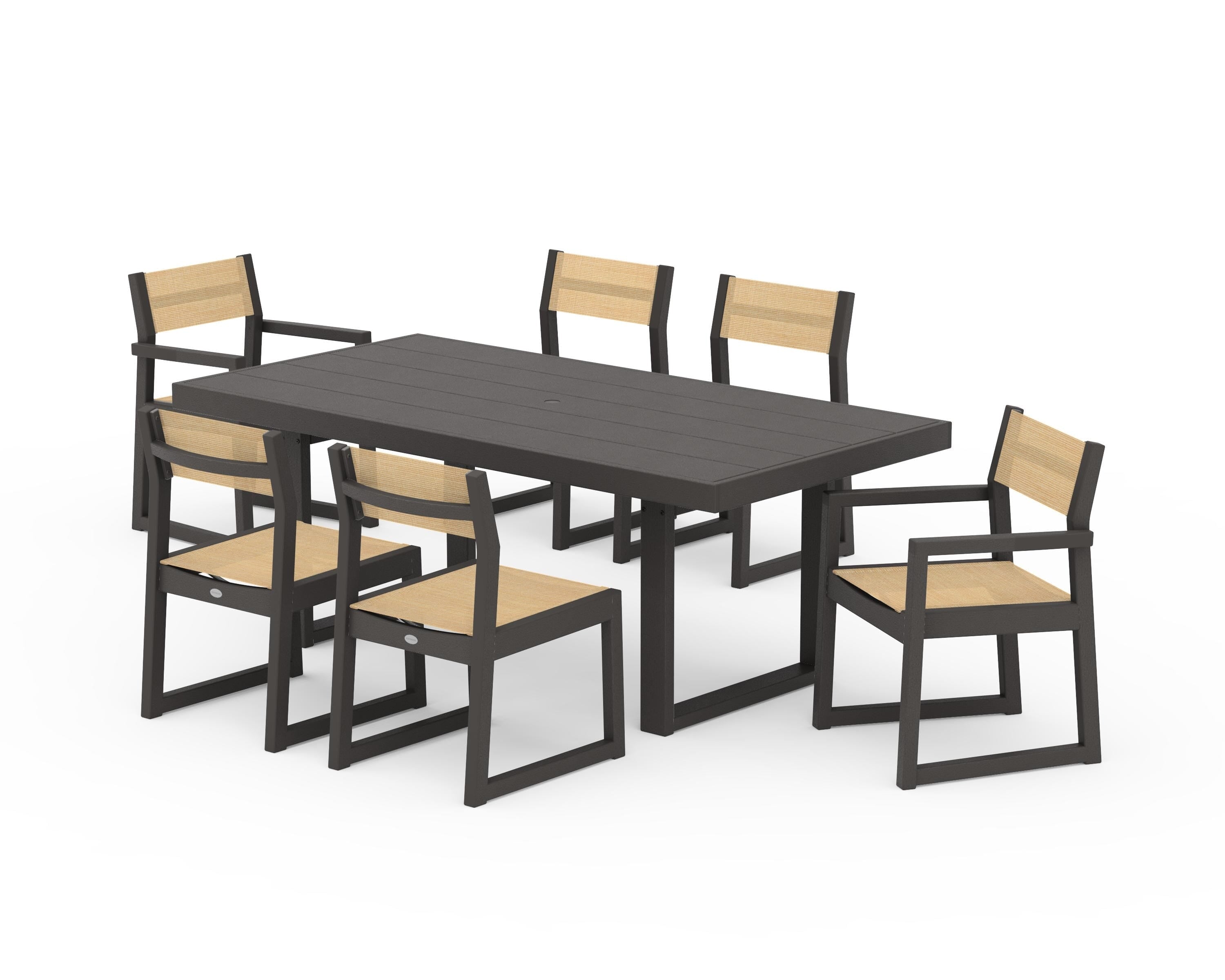 POLYWOOD EDGE Sling 7-Piece Dining Set in Vintage Coffee / Dupioni Apricot Sling