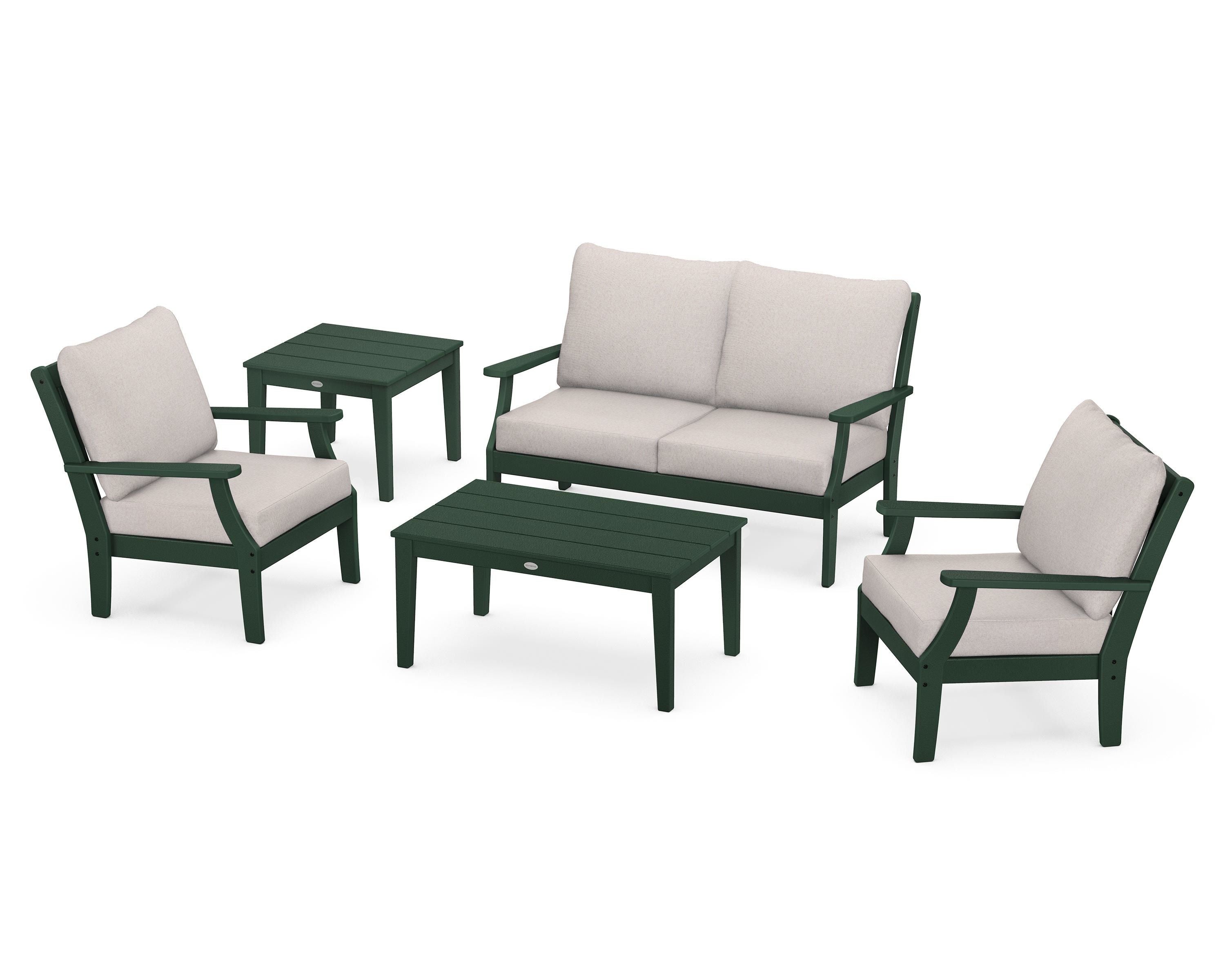 POLYWOOD Braxton 5-Piece Deep Seating Set in Green / Dune Burlap