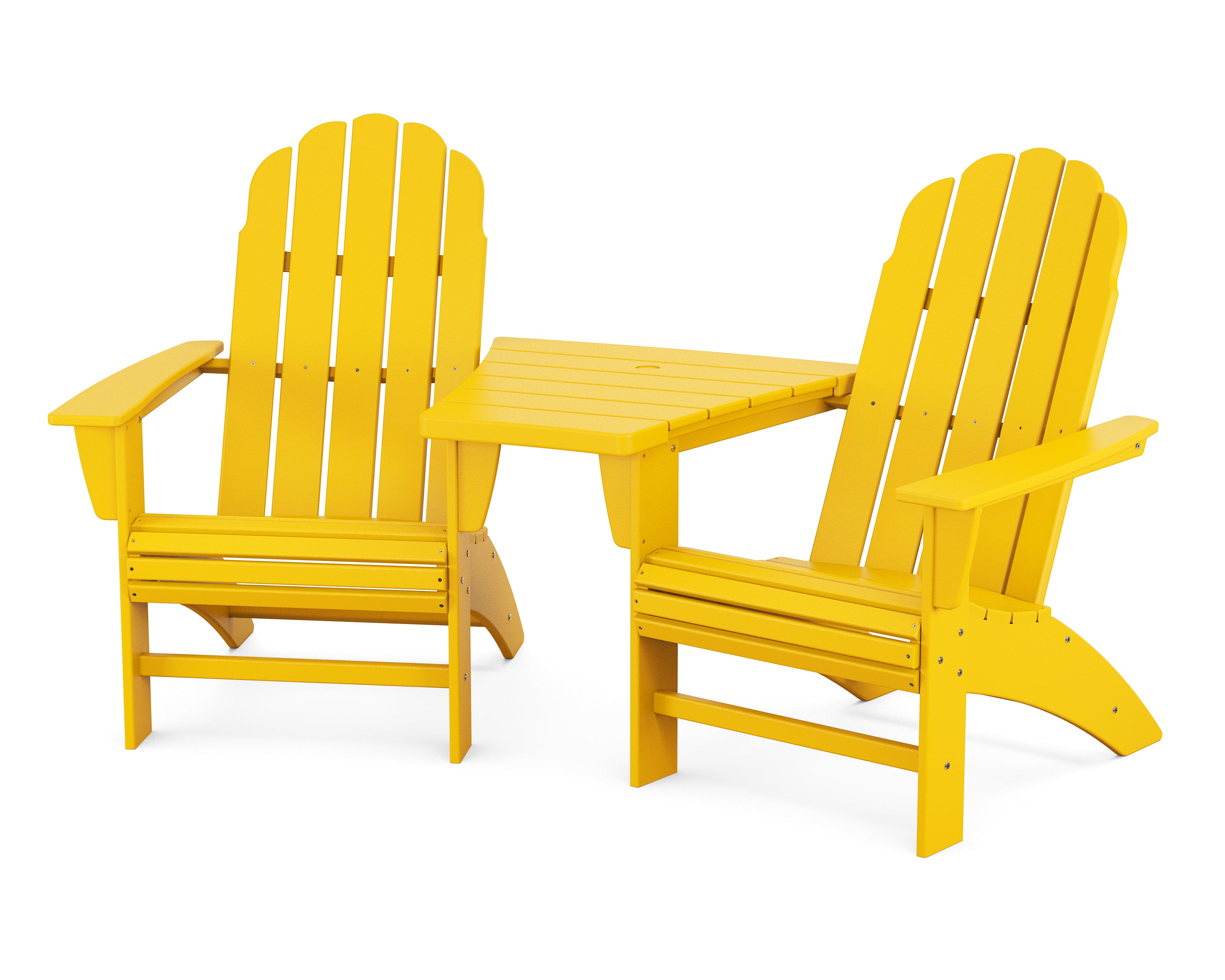 POLYWOOD Vineyard 3-Piece Curveback Adirondack Set with Angled Connecting Table in Lemon