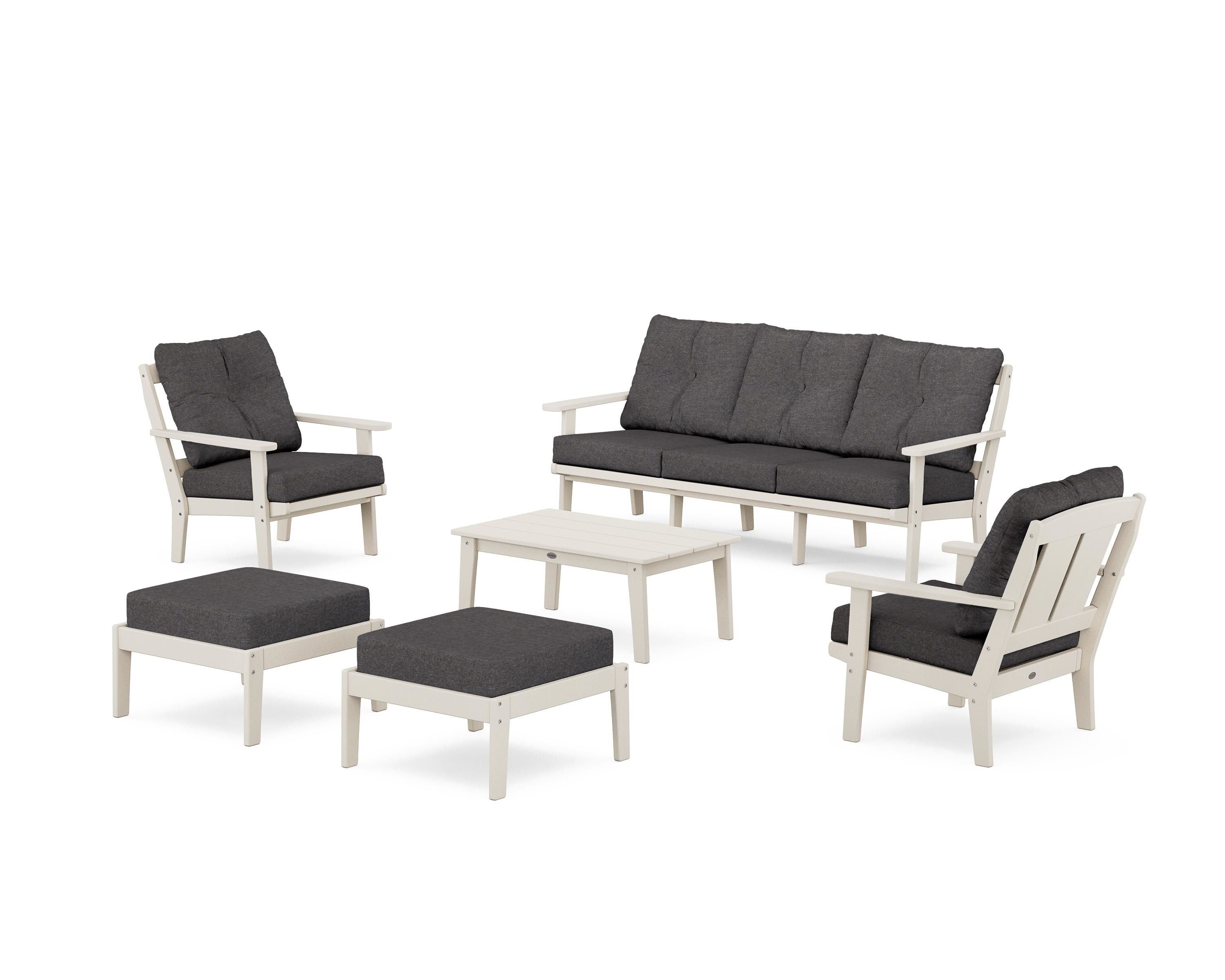 POLYWOOD Mission 6-Piece Lounge Sofa Set in Sand / Ash Charcoal