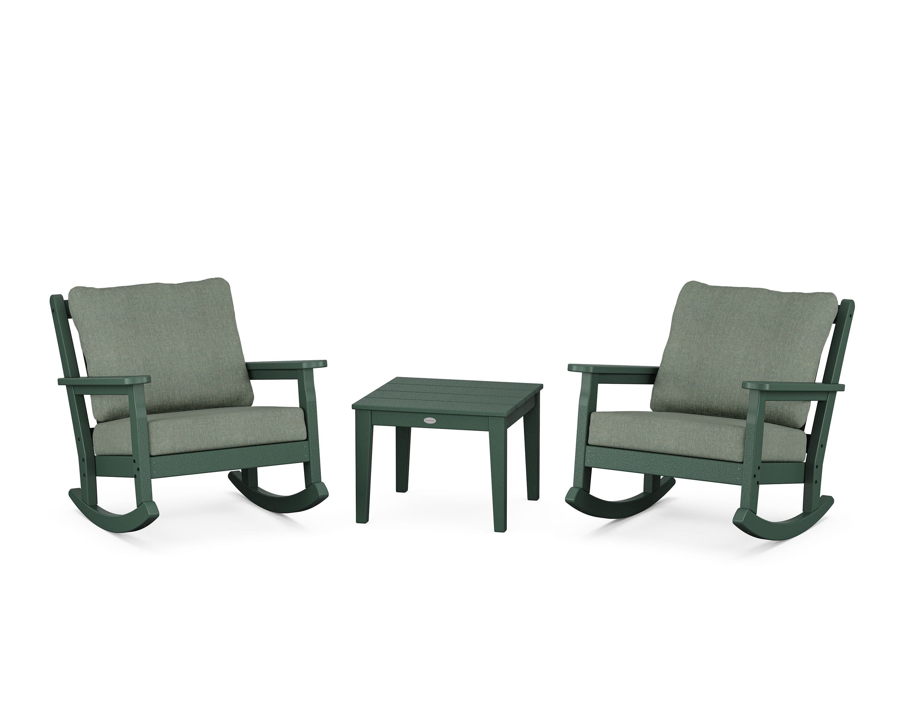 POLYWOOD Chippendale 3-Piece Deep Seating Rocker Set in Green / Cast Sage