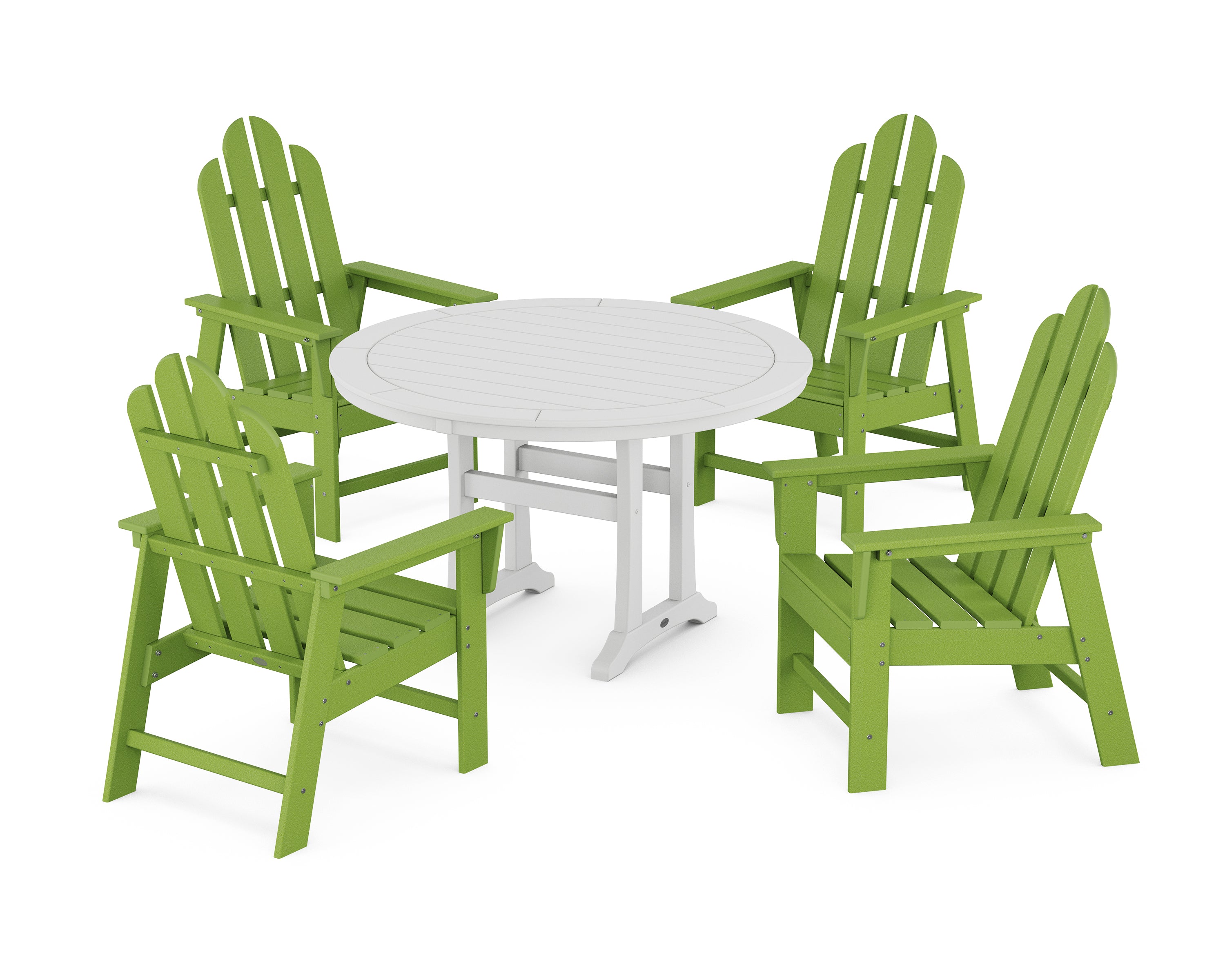 POLYWOOD® Long Island 5-Piece Round Dining Set with Trestle Legs in Lime / White