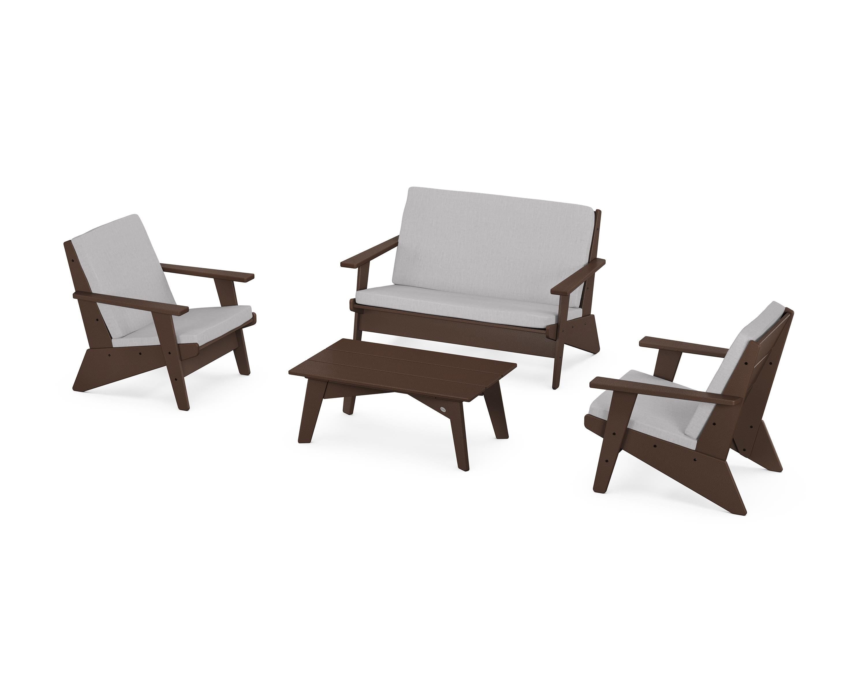 POLYWOOD Riviera Modern Lounge 4-Piece Set in Mahogany / Granite