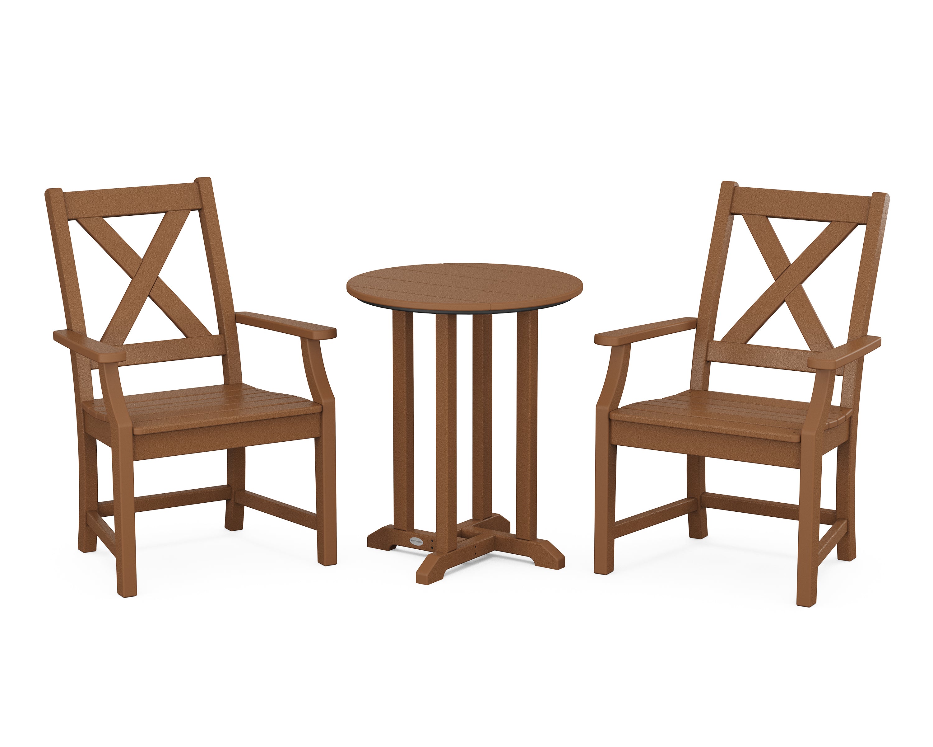 POLYWOOD Braxton 3-Piece Round Bistro Dining Set in Teak