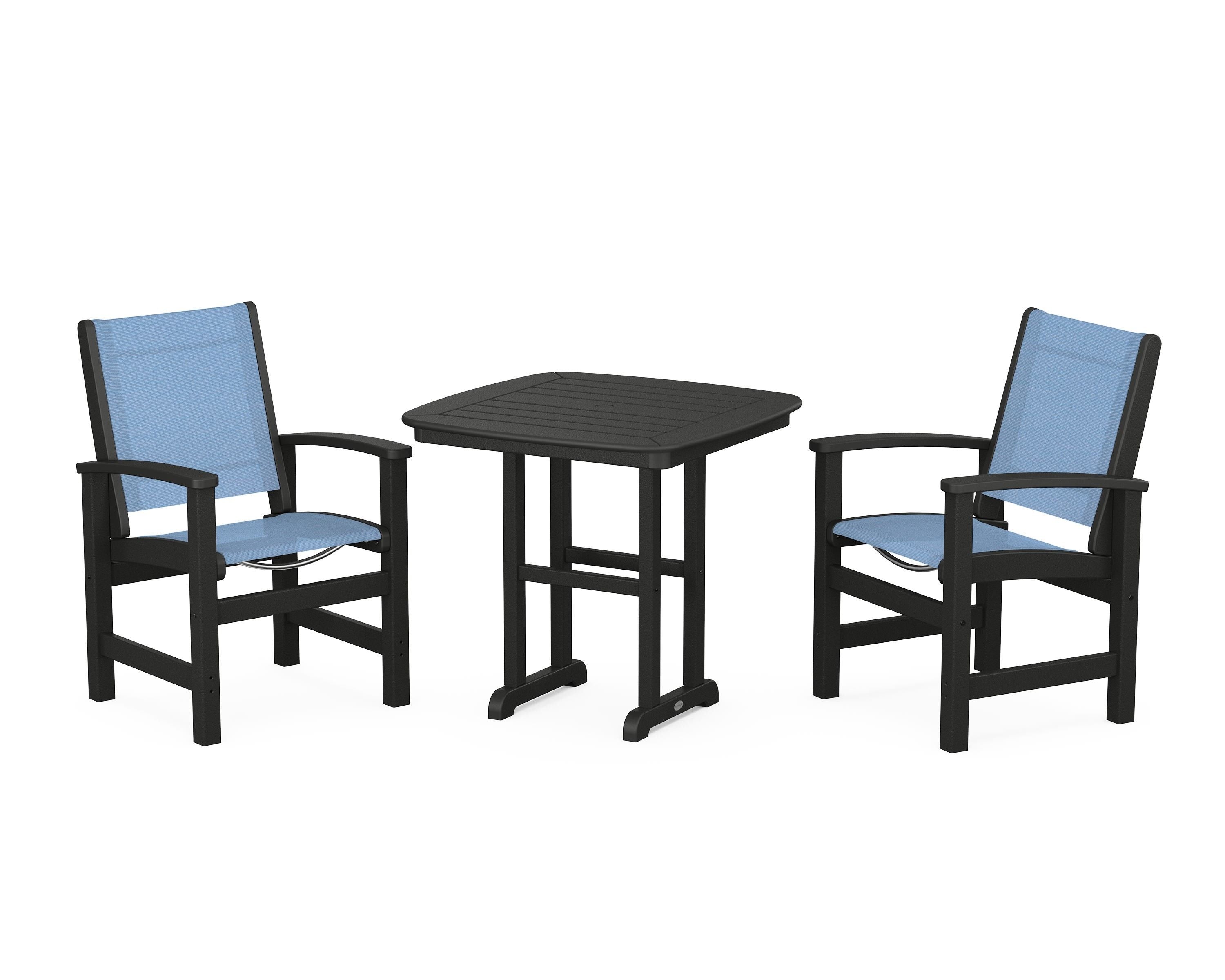 POLYWOOD Coastal 3-Piece Dining Set in Black / Poolside Sling
