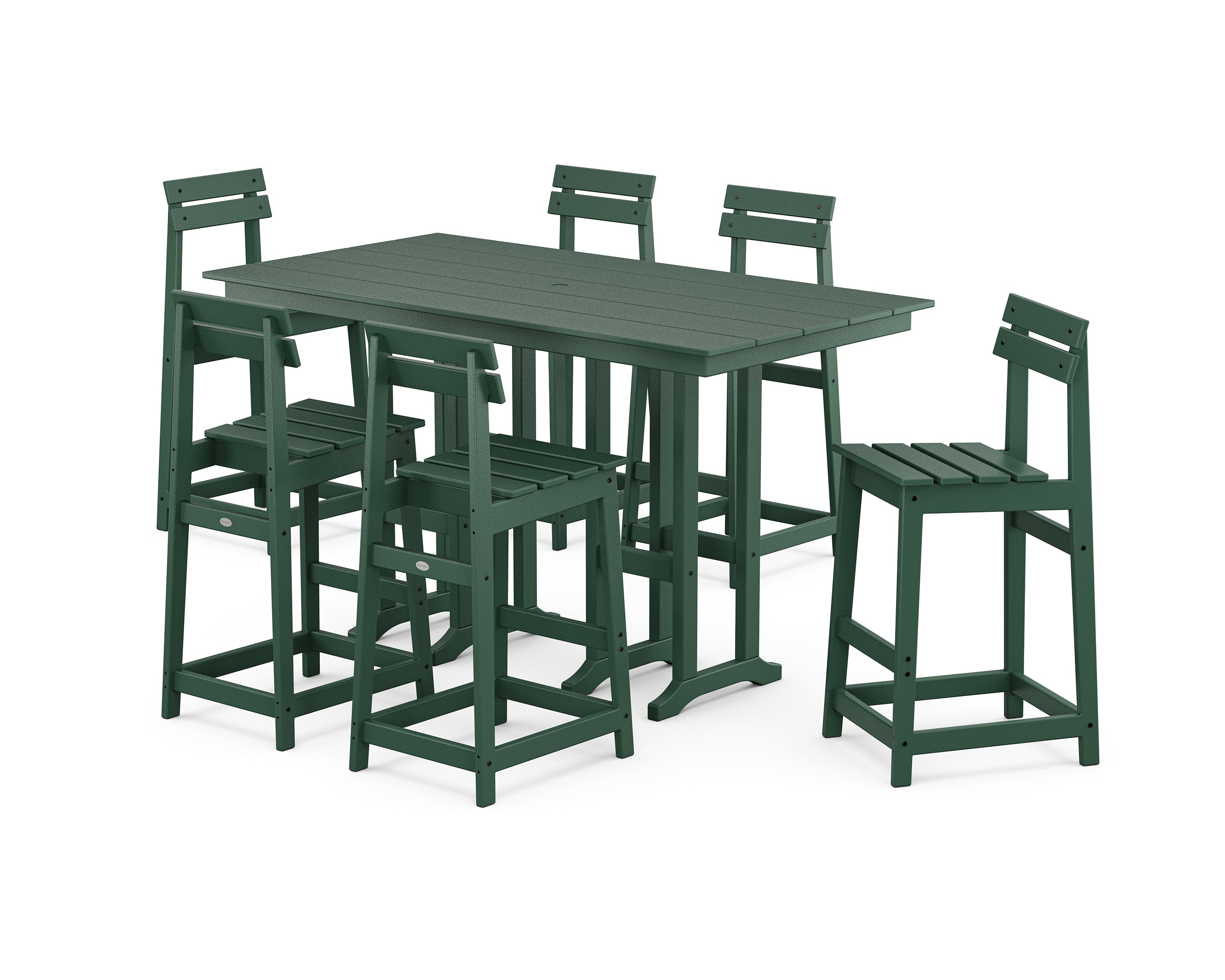 POLYWOOD Modern Studio Plaza Bar Chair 7-Piece Set in Green