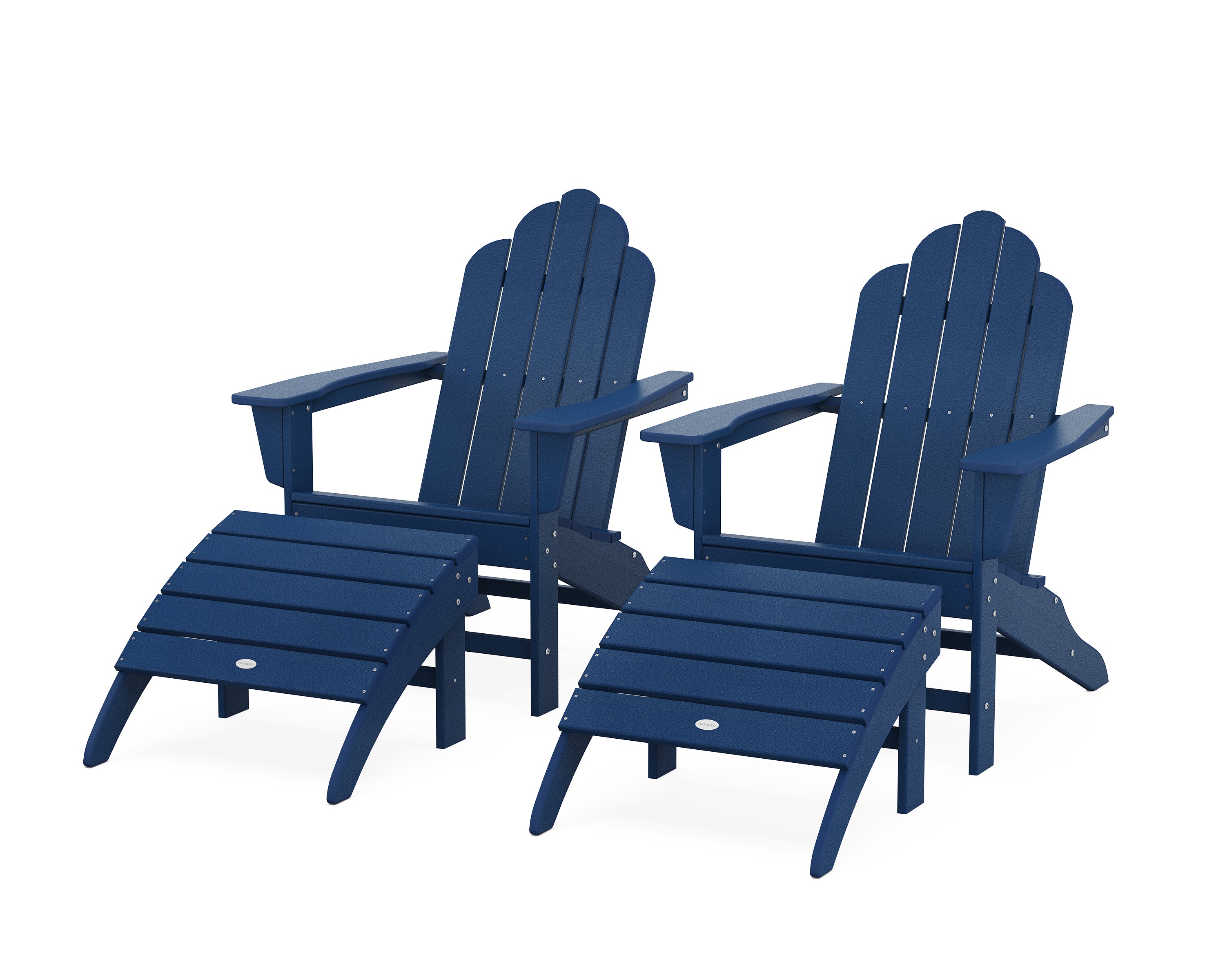 POLYWOOD Long Island Adirondack Chair 4-Piece Set with Ottomans in Navy
