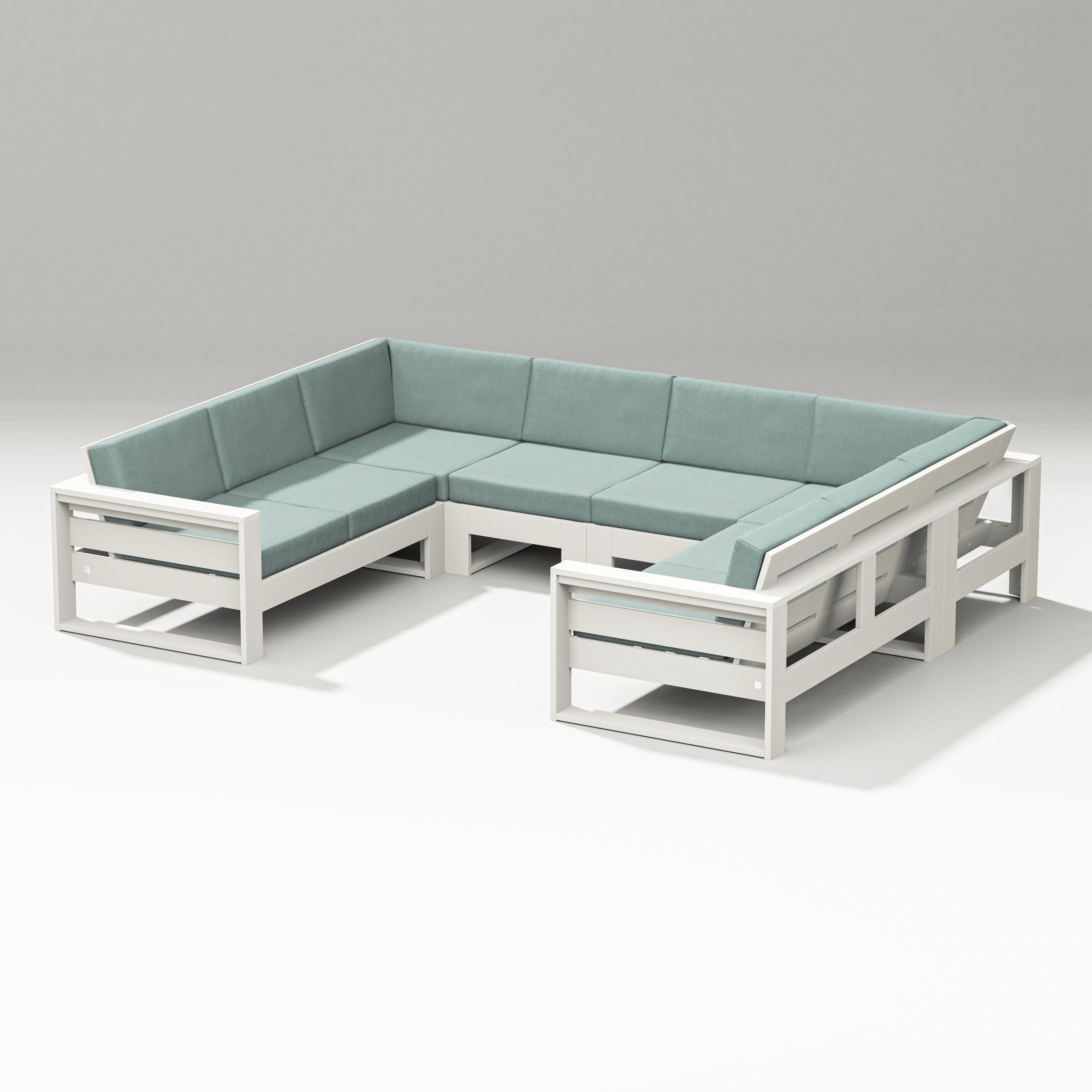 PW Designer Series Latitude U-Shaped Sectional in Vintage White / Glacier Spa