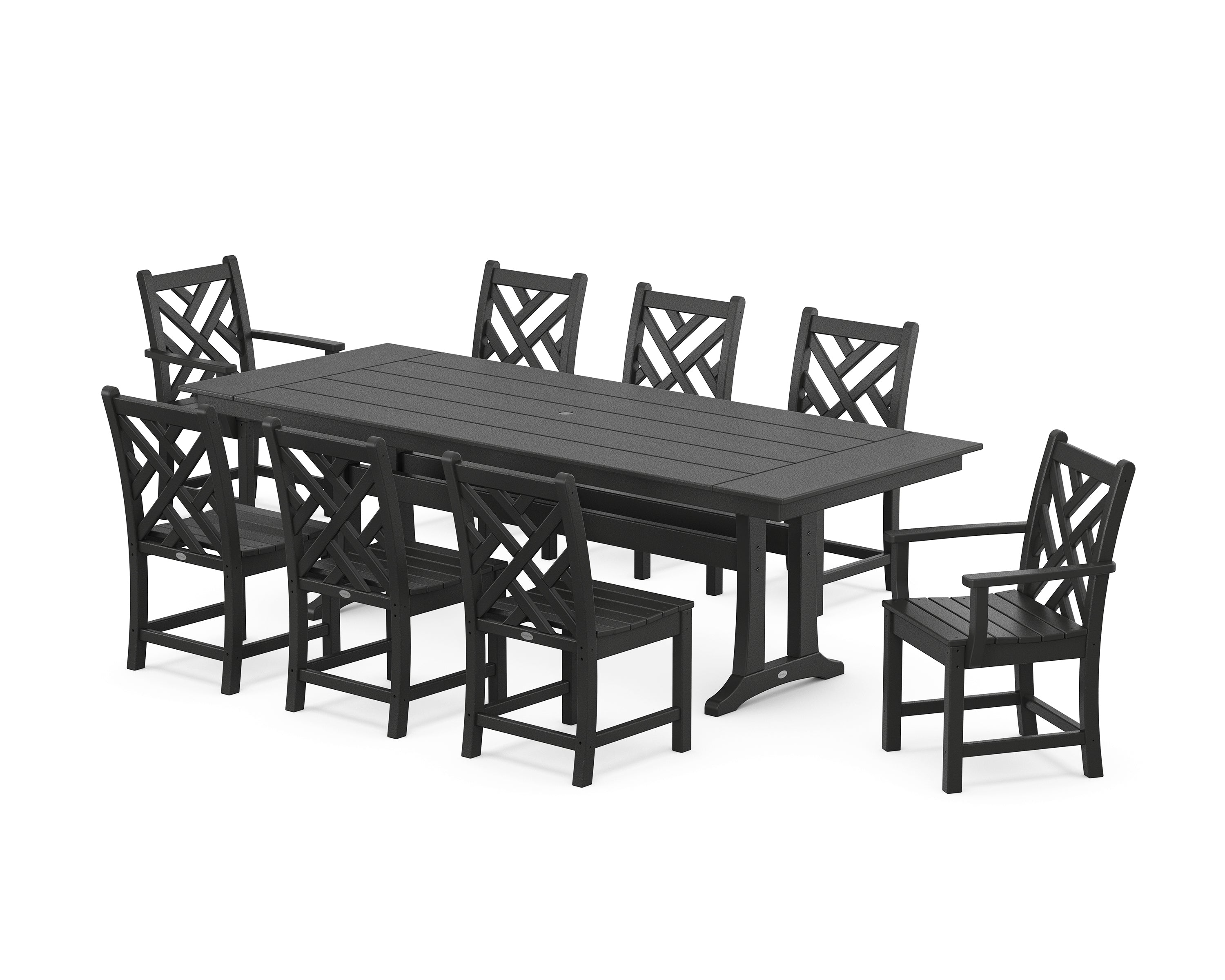 POLYWOOD Chippendale 9-Piece Farmhouse Dining Set with Trestle Legs in Black