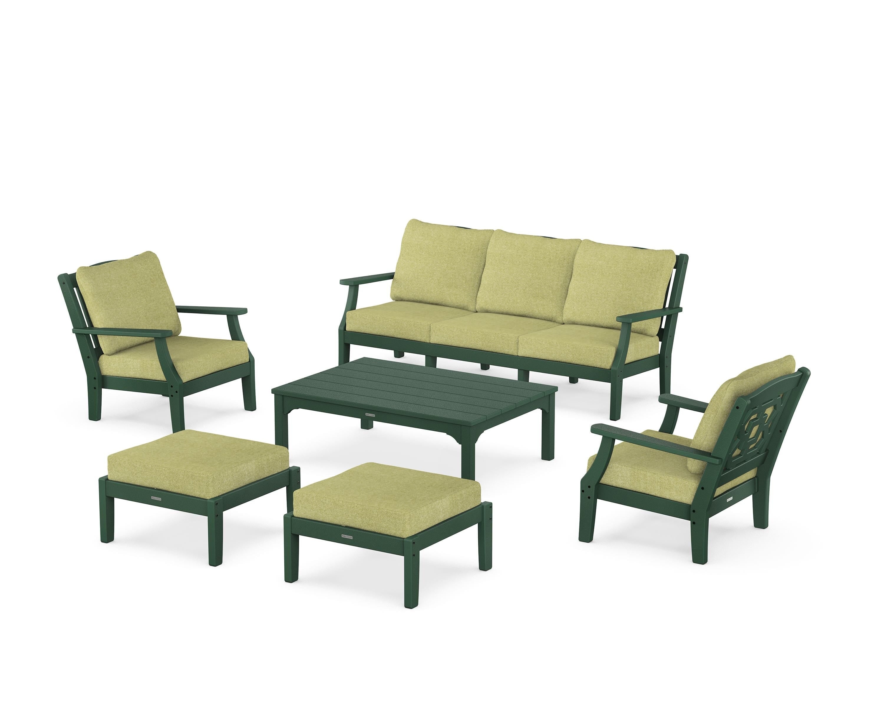 Martha Stewart by POLYWOOD Chinoiserie 6-Piece Lounge Sofa Set in Green / Chartreuse Boucle